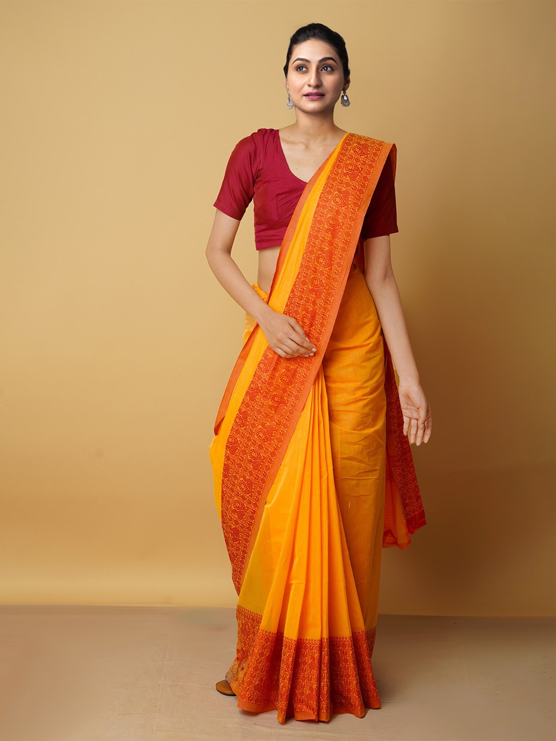 

Unnati Silks Pure Cotton Kanjeevaram Saree, Orange