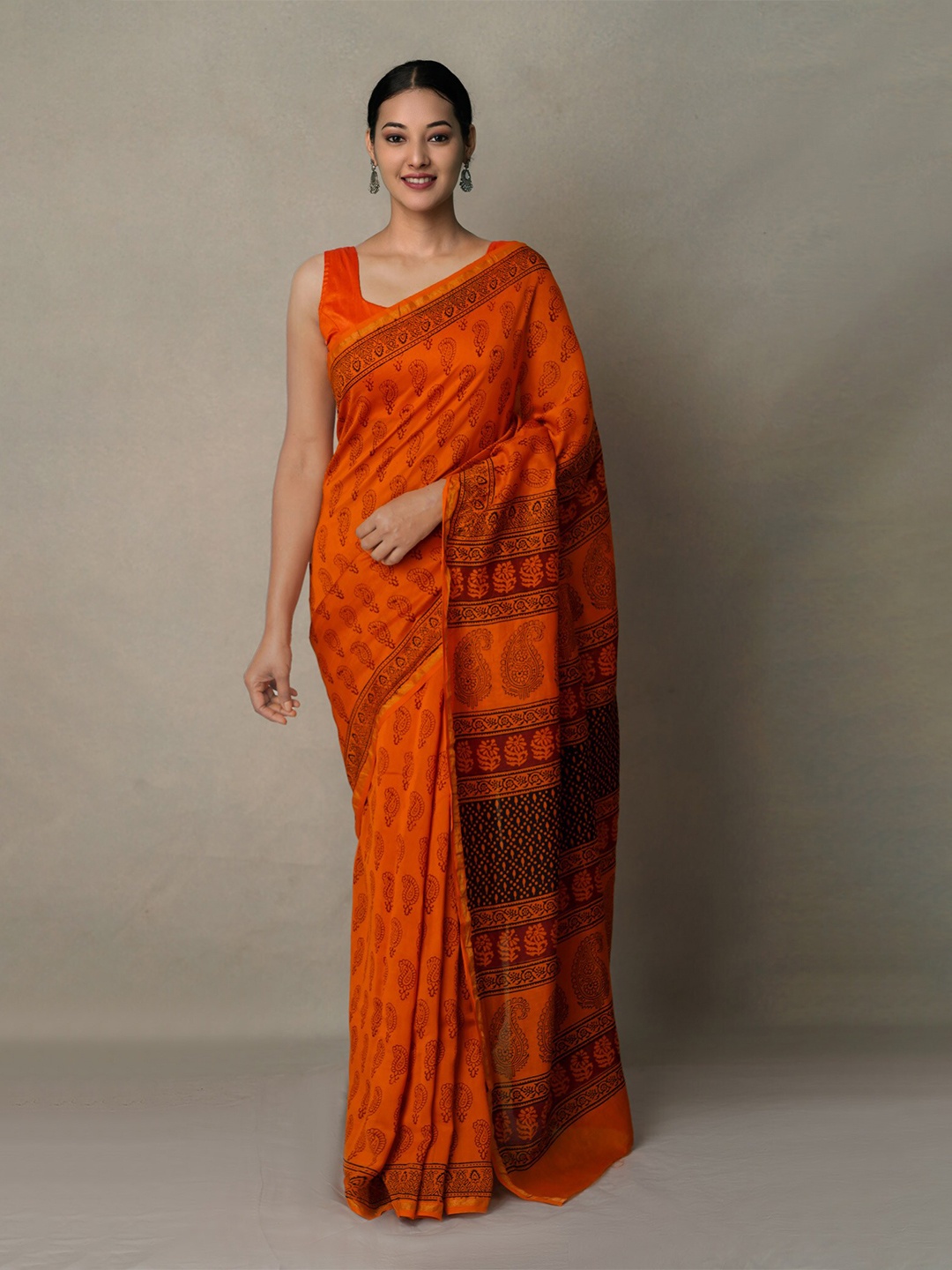 

Unnati Silks Bagh Printed Zari Pure Cotton Chanderi Saree, Red