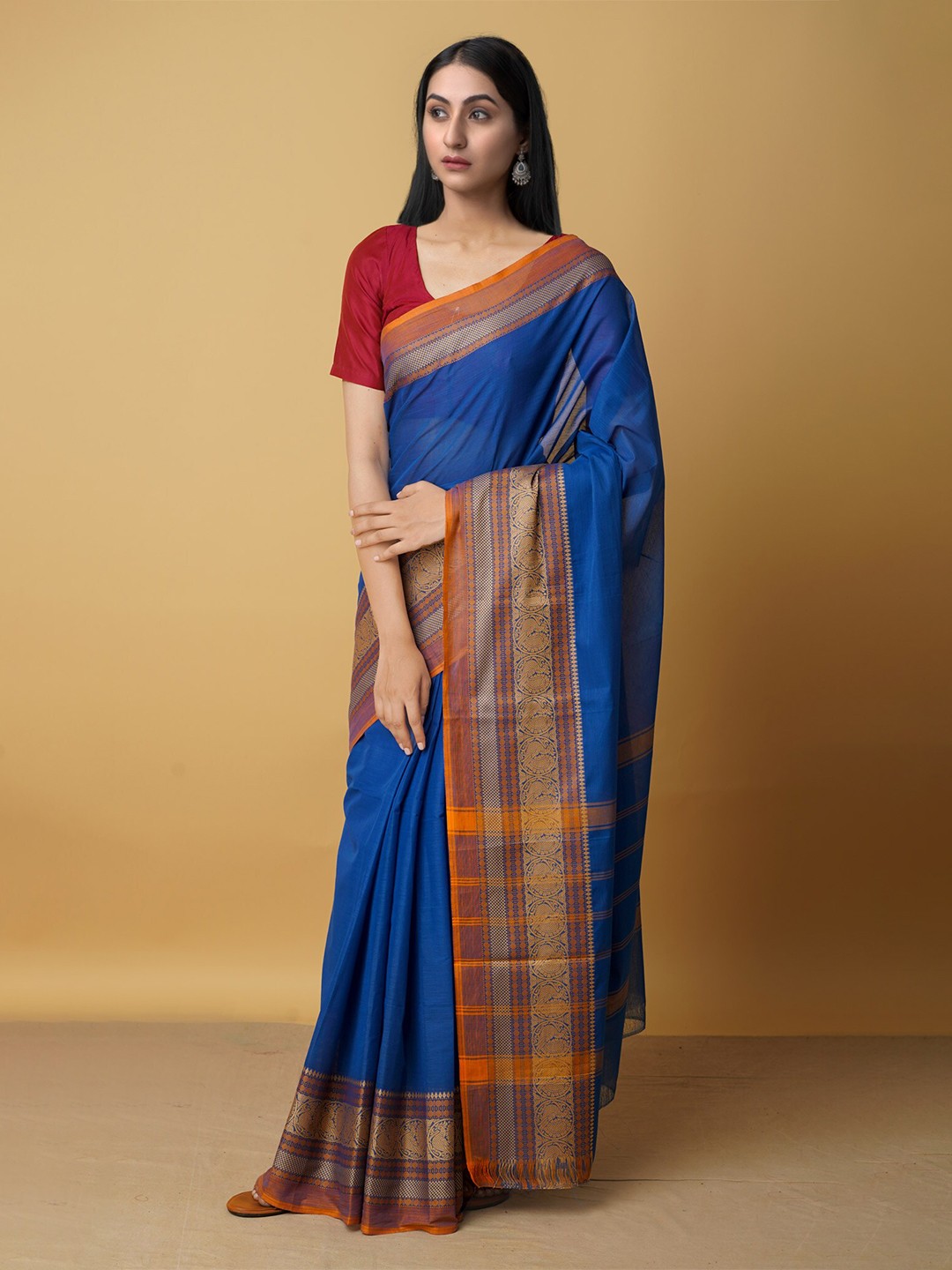 

Unnati Silks Woven Design Pure Cotton Kanjeevaram Saree, Blue