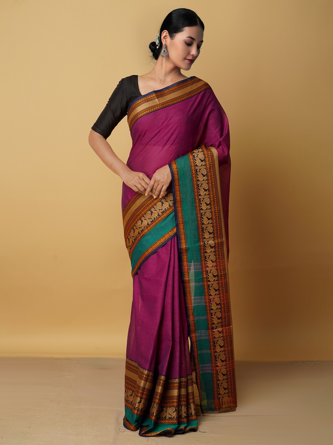 

Unnati Silks Zari Pure Cotton Kanjeevaram Saree, Purple