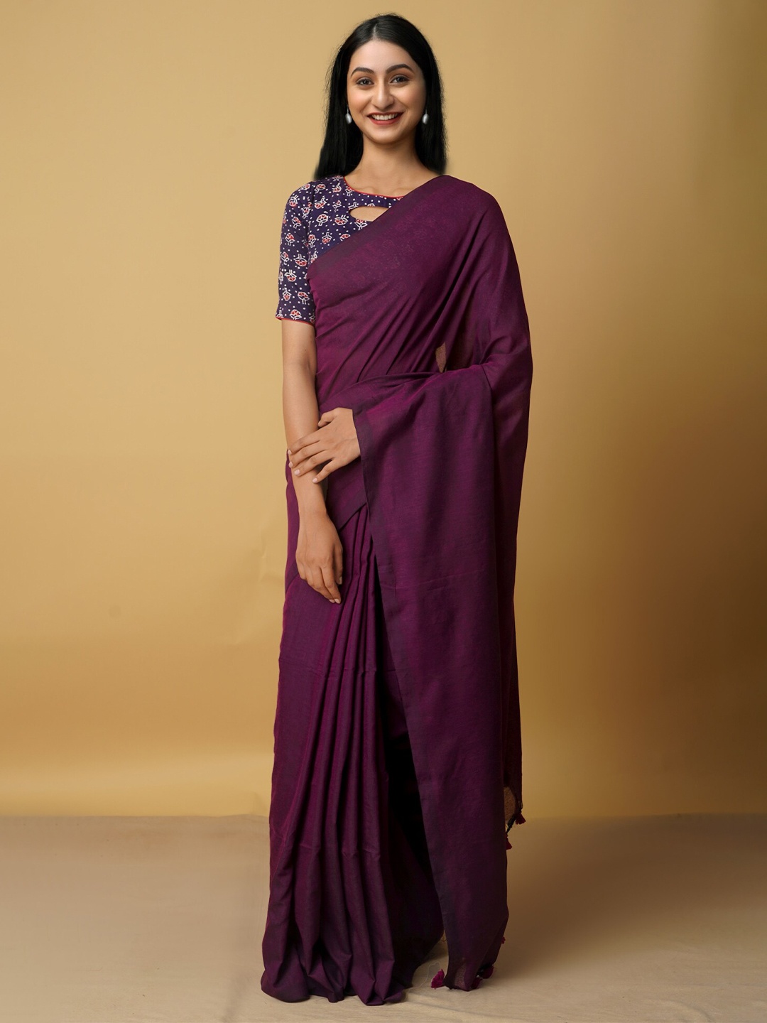 

Unnati Silks Pure Linen Jamdani Saree, Purple
