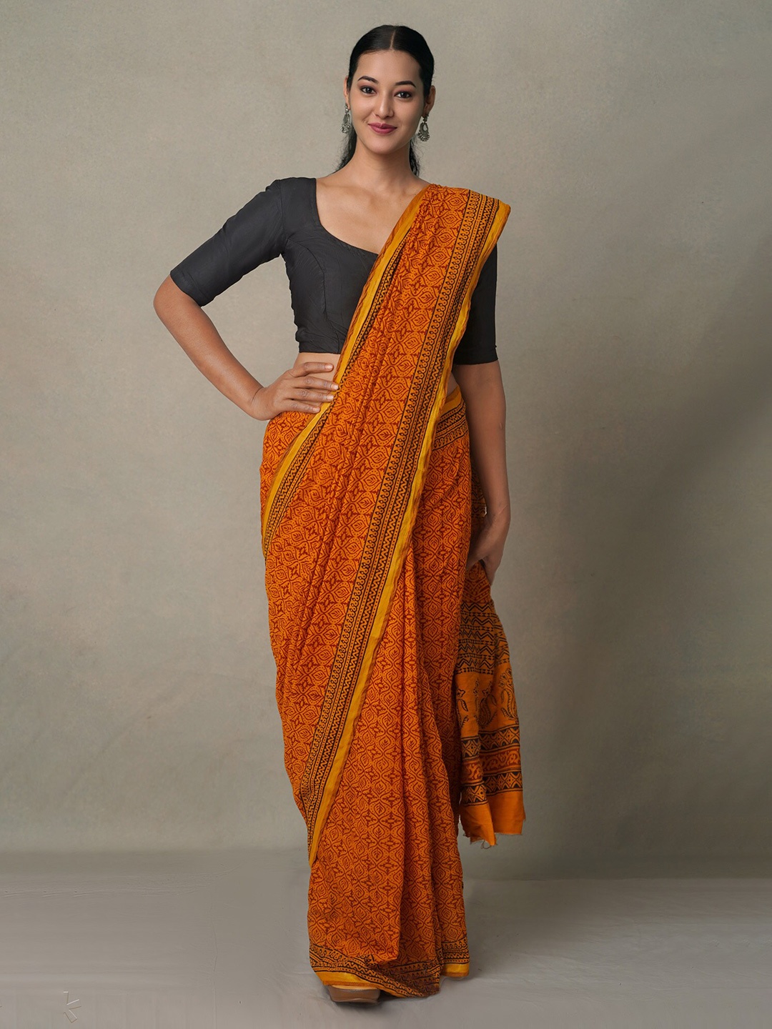 

Unnati Silks Bagh Zari Chanderi Saree, Rust