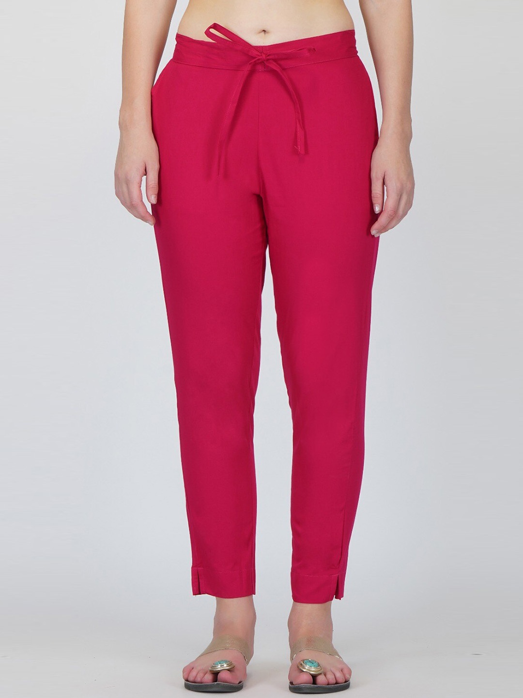 

RATAN Tailored Mid Rise Pure Cotton Trousers, Pink