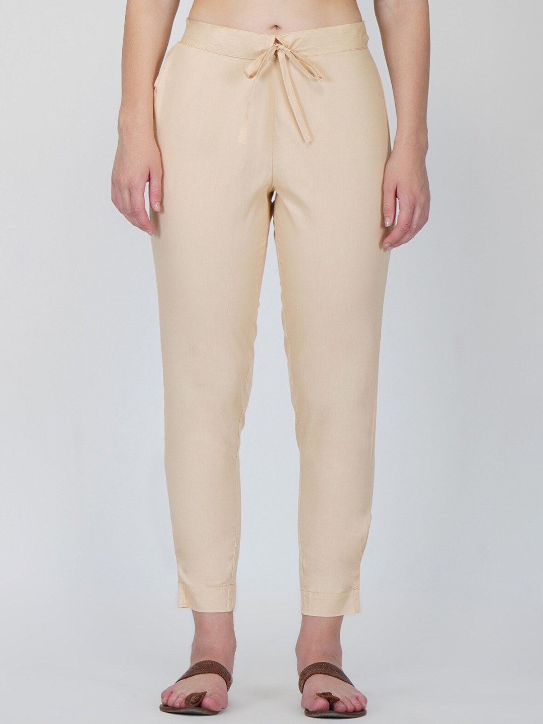 

RATAN Tailored Mid Rise Pure Cotton Trousers, Beige