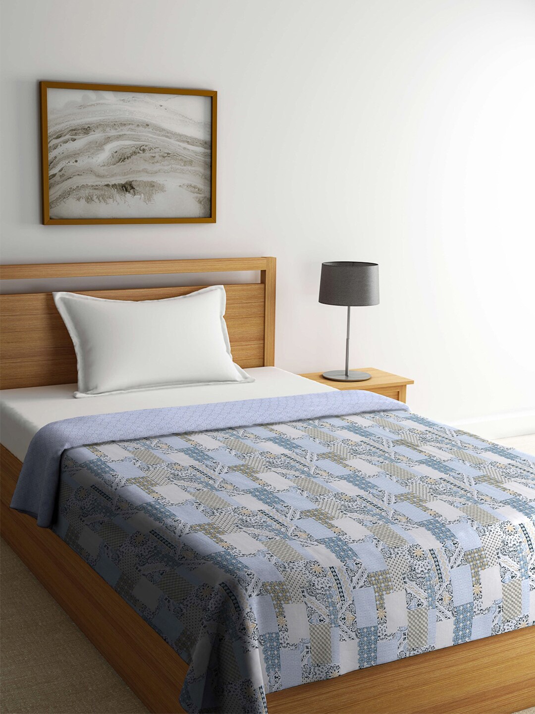 

FABINALIV Multicolor Abstract Reversible AC Room 300 GSM Pure Cotton Single Bed Dohar, Blue