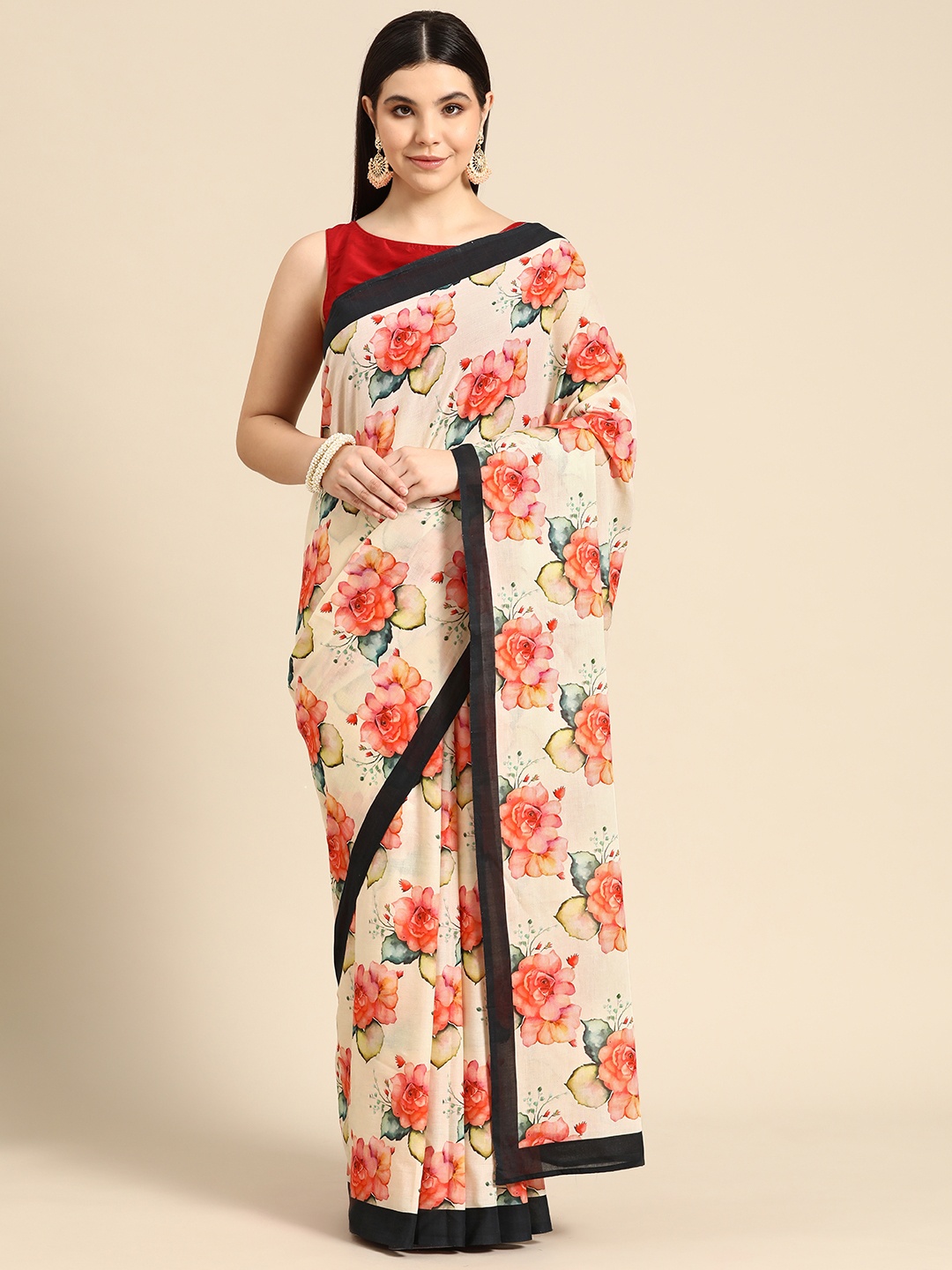 

BUTA BUTI Floral Printed Pure Cotton Saree, Yellow