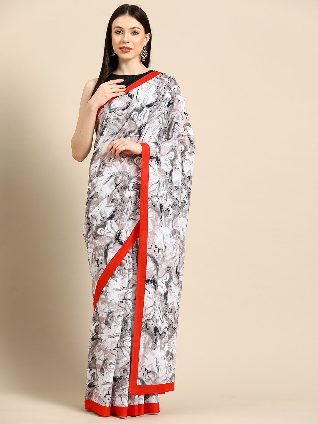 

BUTA BUTI Abstract Printed Pure Cotton Saree, Black