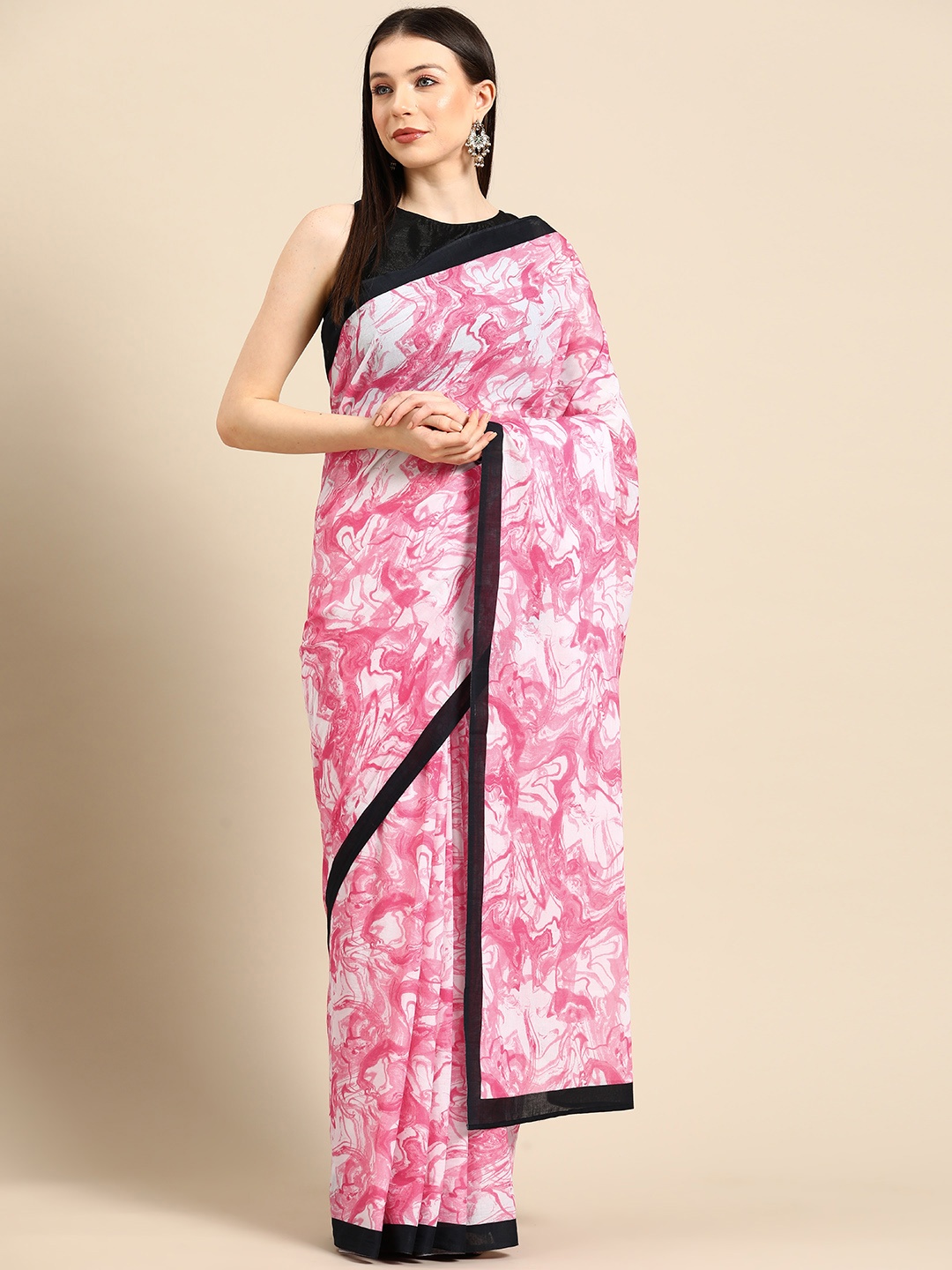 

BUTA BUTI Abstract Printed Pure Cotton Saree, Pink