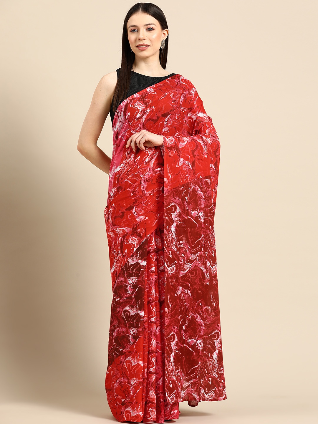 

BUTA BUTI Abstract Printed Pure Cotton Saree, Maroon