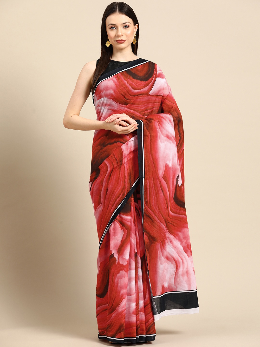 

BUTA BUTI Abstract Printed Pure Cotton Saree, Red