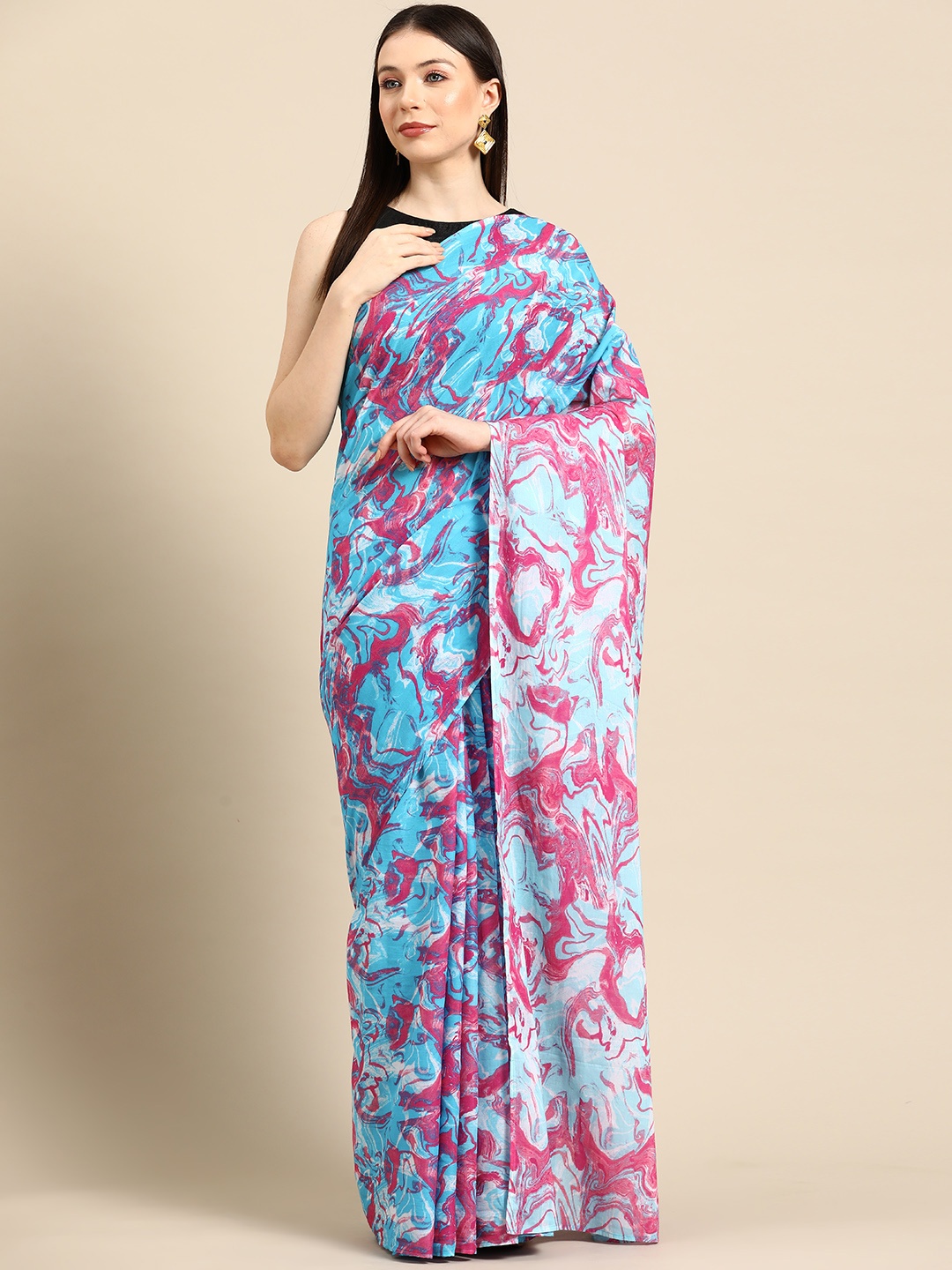 

BUTA BUTI Abstract Printed Pure Cotton Saree, Blue