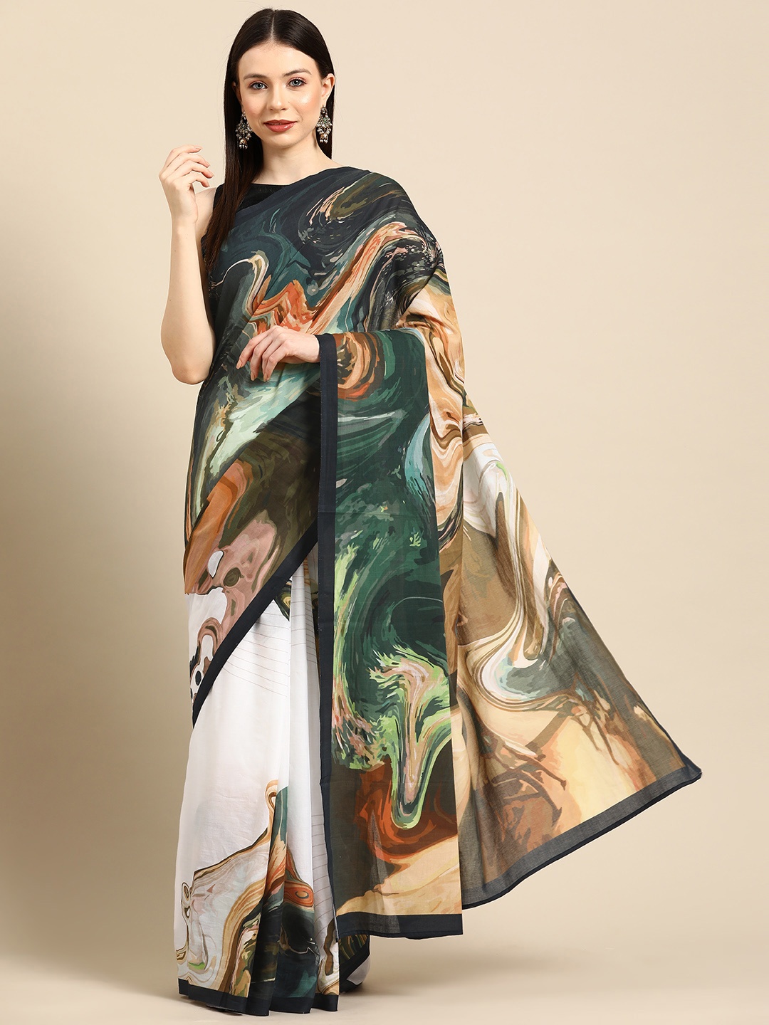 

BUTA BUTI Abstract Printed Pure Cotton Saree, White