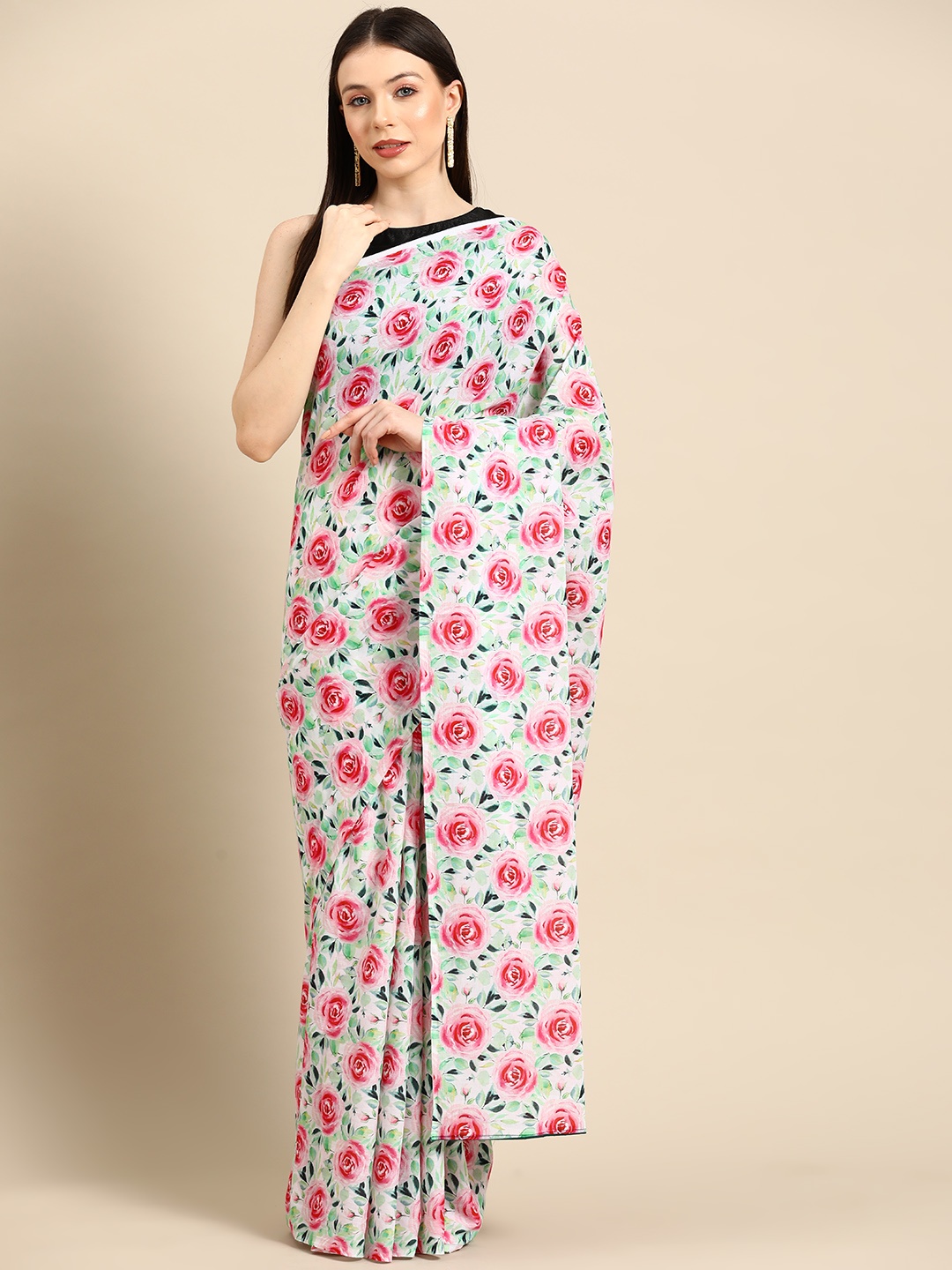 

BUTA BUTI Floral Printed Pure Cotton Saree, Pink