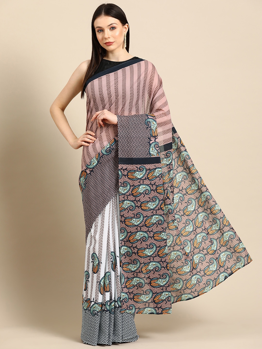 

BUTA BUTI Paisley Printed Pure Cotton Saree, Pink