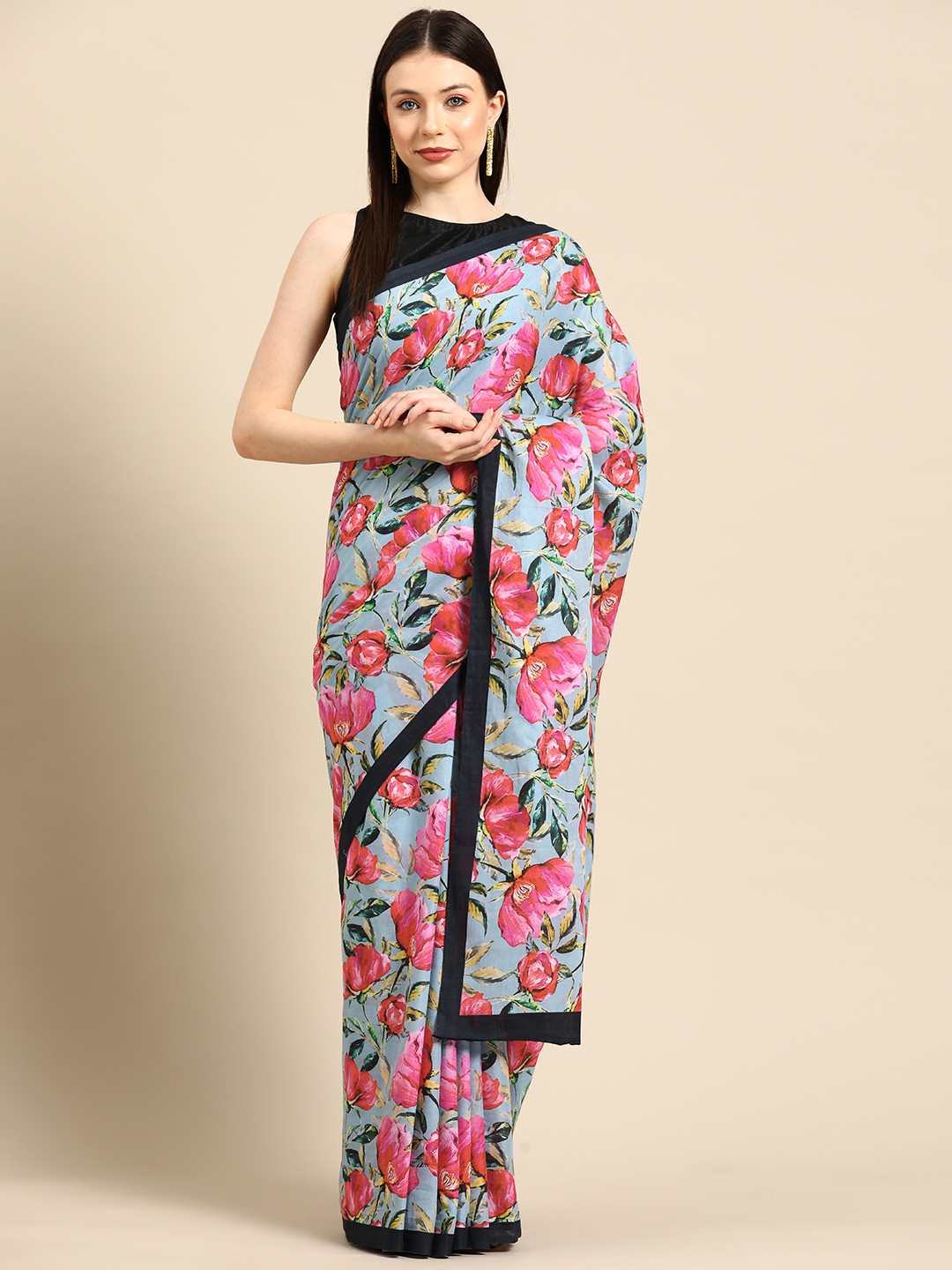 

BUTA BUTI Floral Printed Pure Cotton Saree, Pink