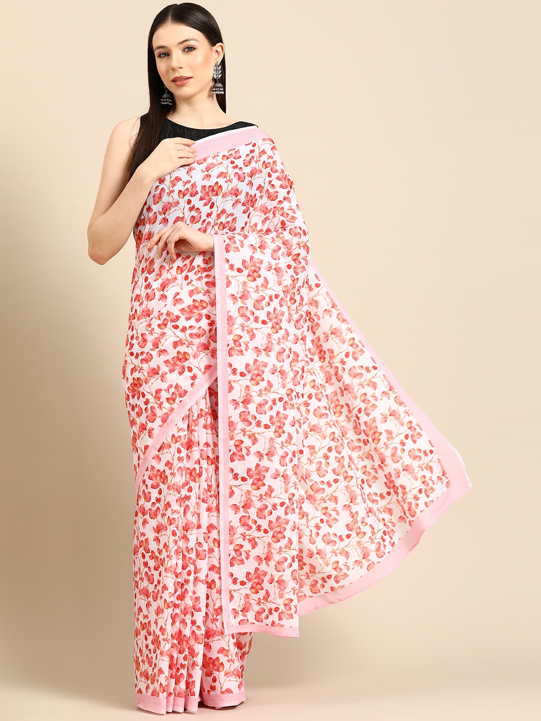

BUTA BUTI Floral Printed Pure Cotton Saree, Pink