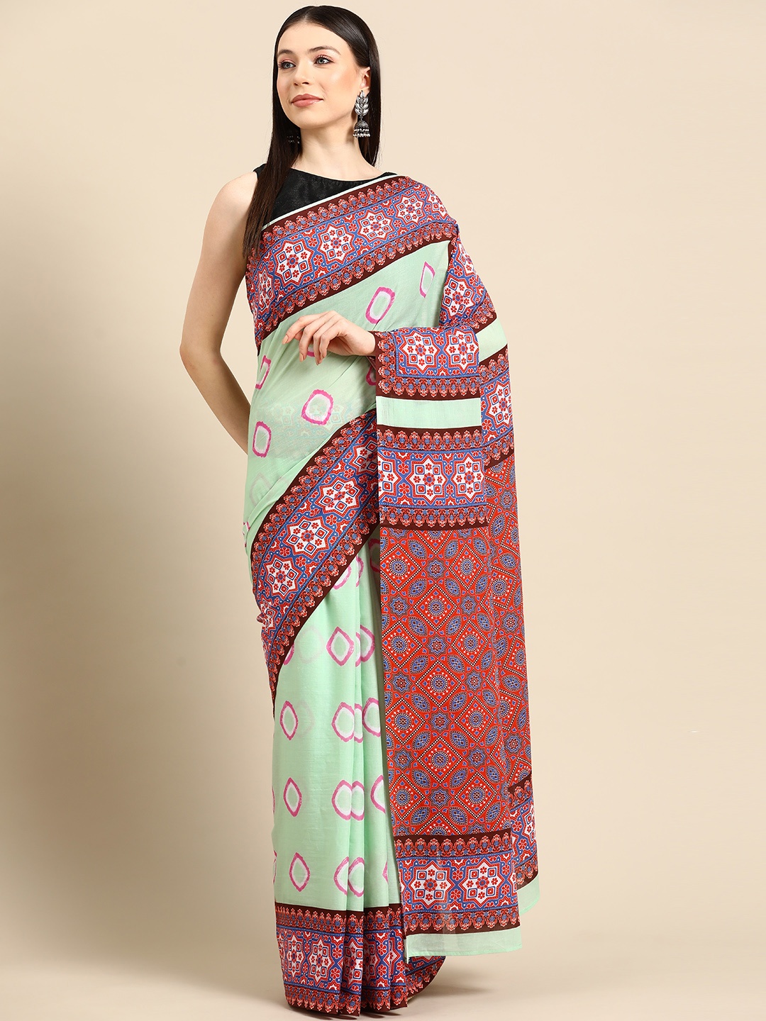 

BUTA BUTI Ethnic Motifs Printed Pure Cotton Saree, Rose