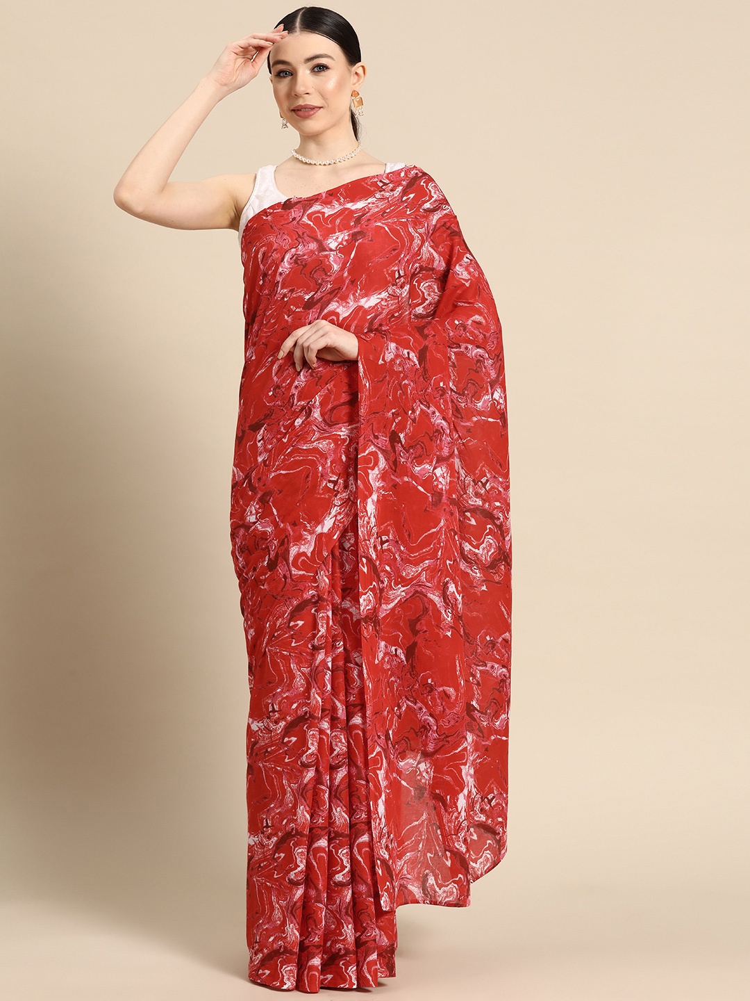 

BUTA BUTI Printed Pure Cotton Saree, Maroon