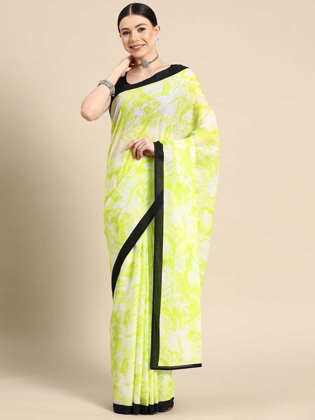 

BUTA BUTI Printed Pure Cotton Saree, Lime green