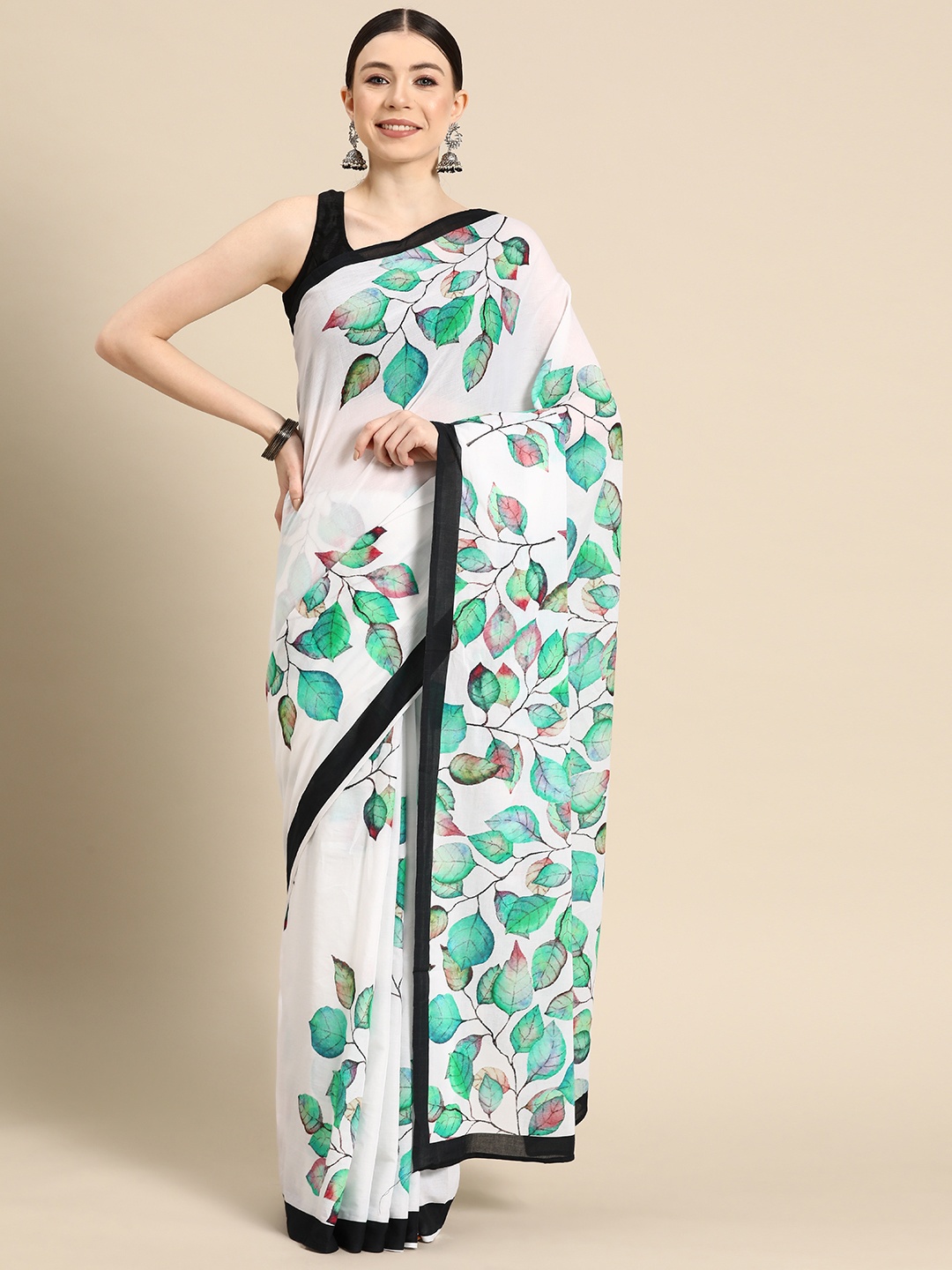 

BUTA BUTI Floral Pure Cotton Saree, White