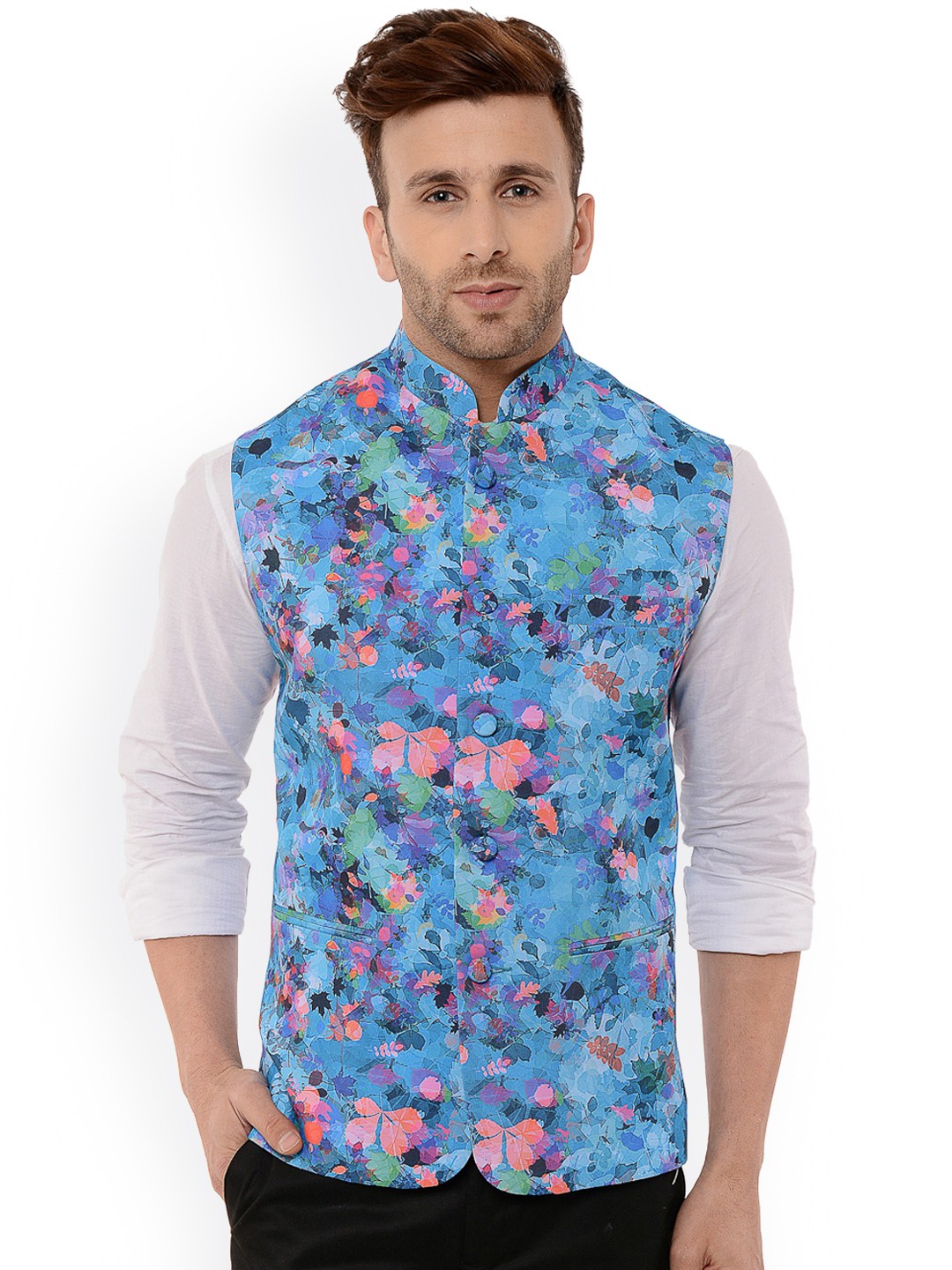 

Hangup Men Blue Printed Waist Coat