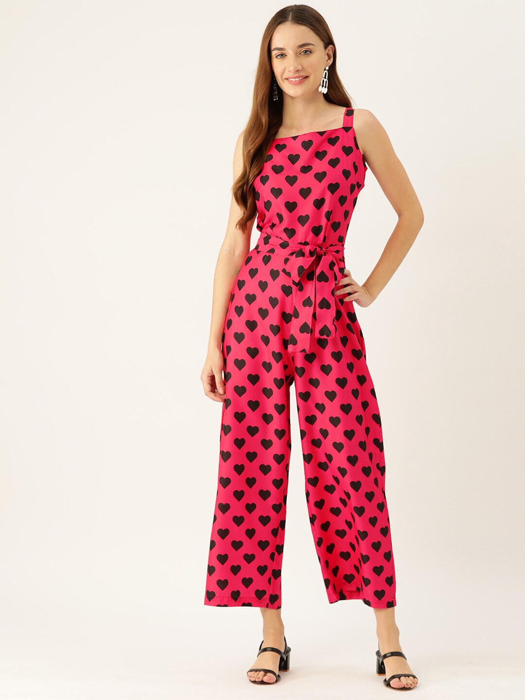 

Sleek Italia Conversational Printed Waist Tie Ups Basic Jumpsuit, Pink