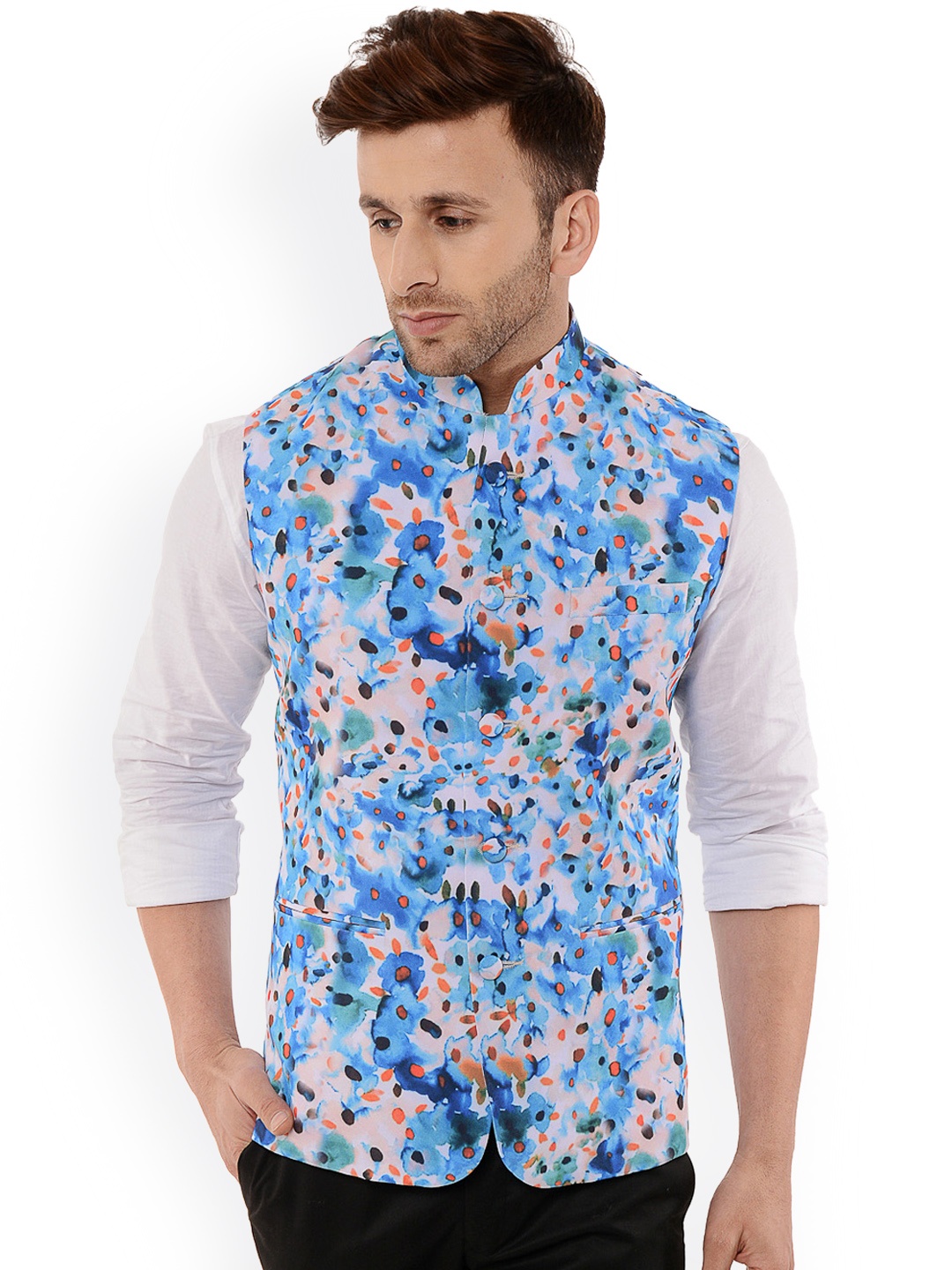 

Hangup Men Blue Printed Waist Coat