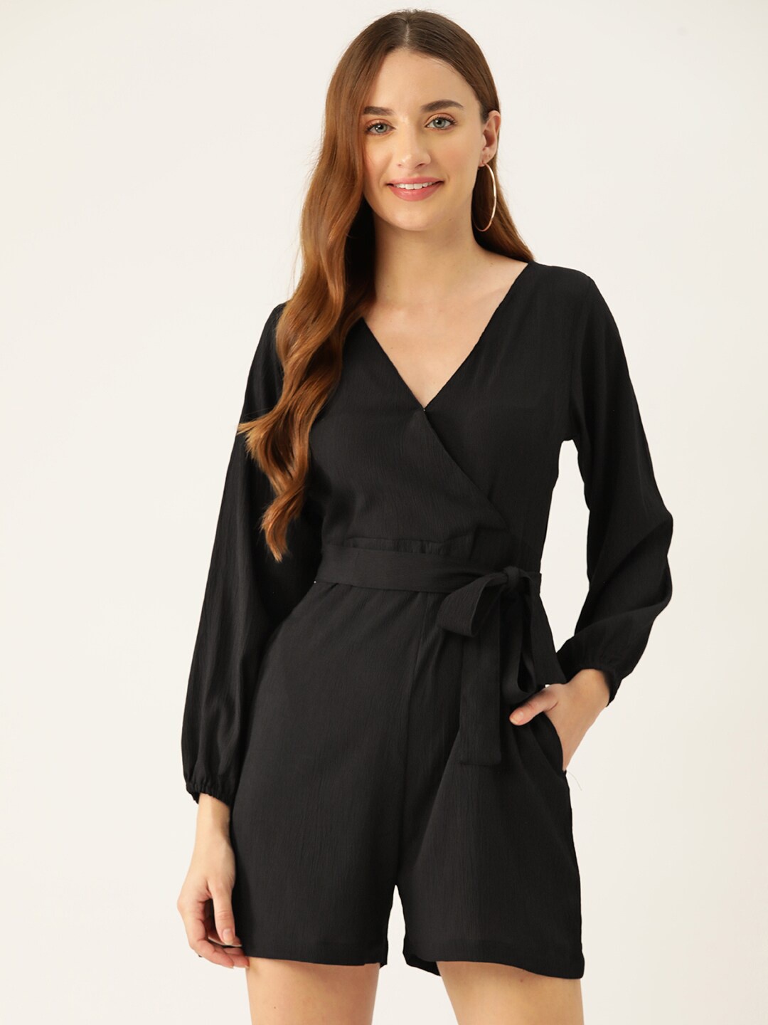 

Sleek Italia V-Neck Waist Tie-Ups Jumpsuit, Black