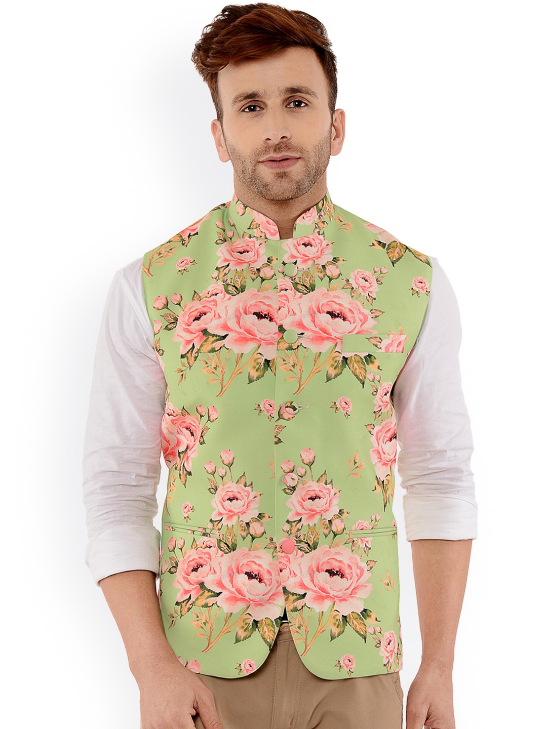 

Hangup Men Green Printed Waist Coat
