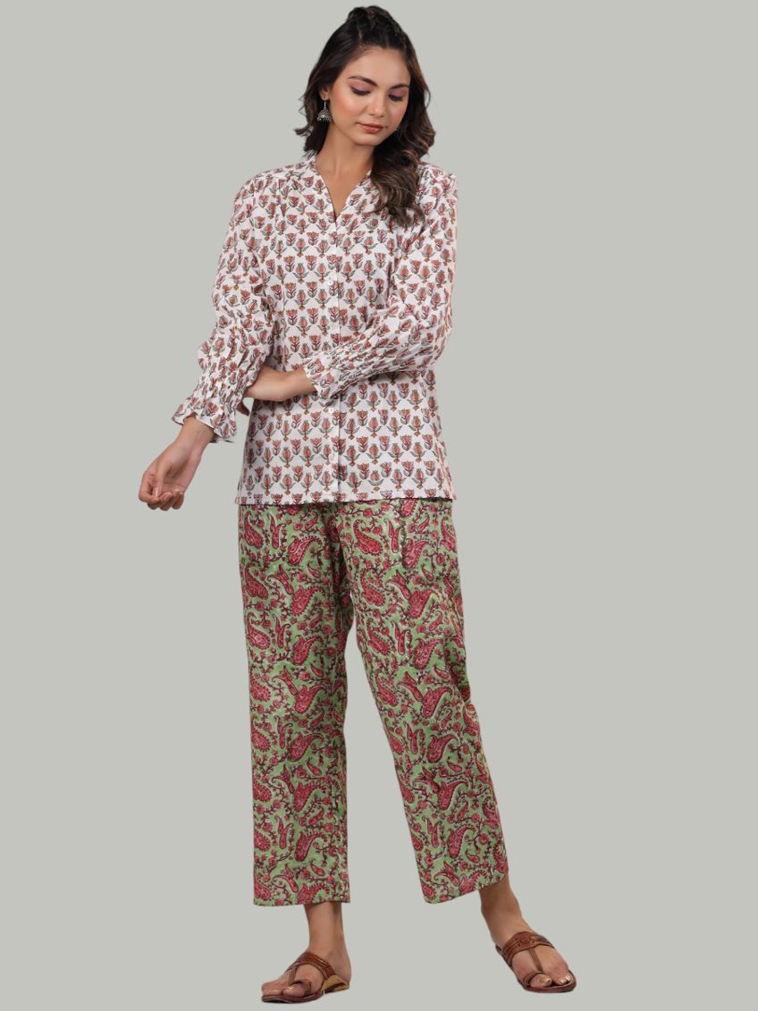 

Shuddhi Printed Pure Cotton Shirt & Trousers Co-Ords, White