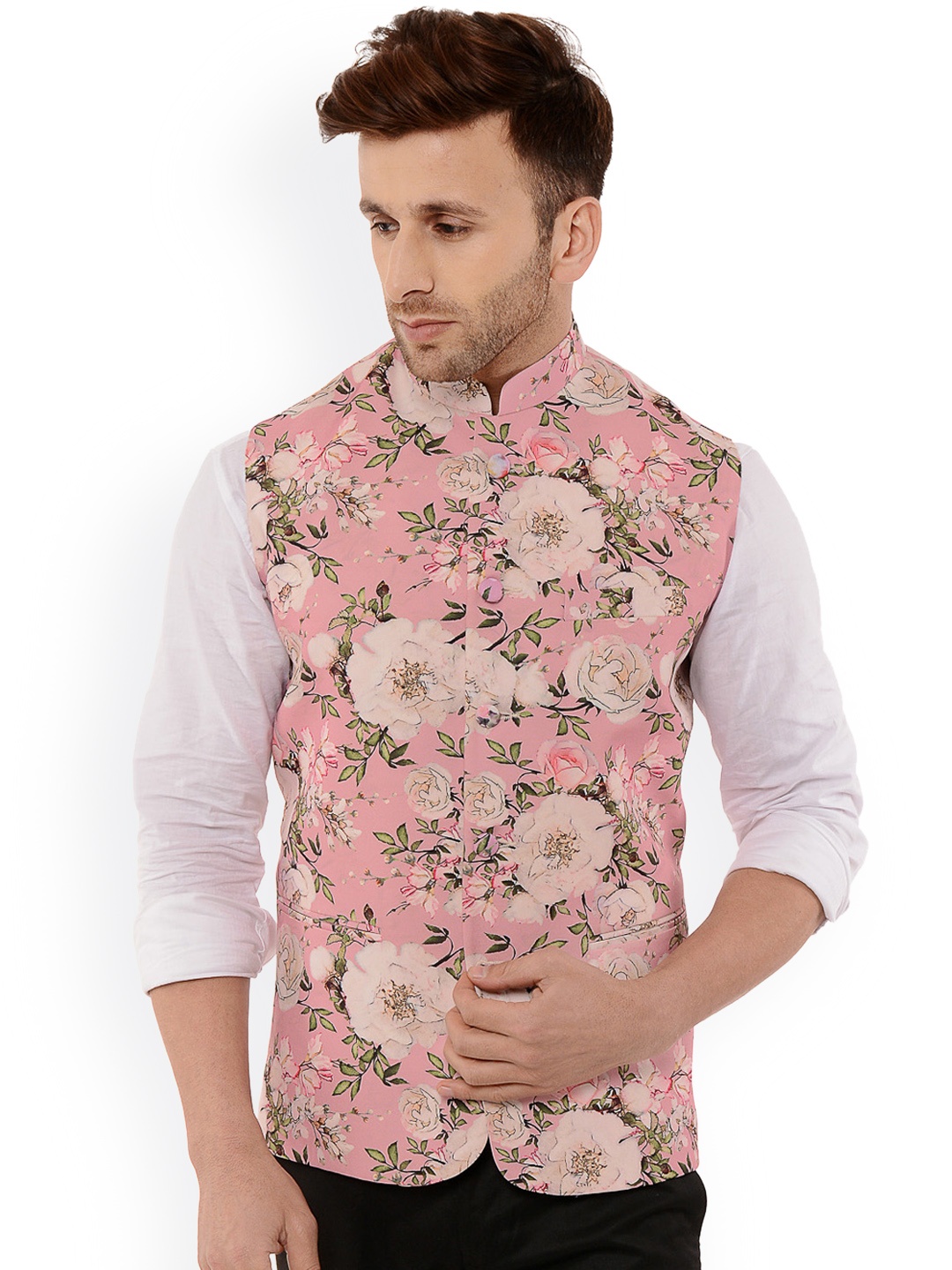 

Hangup Men Pink Printed Waist Coat