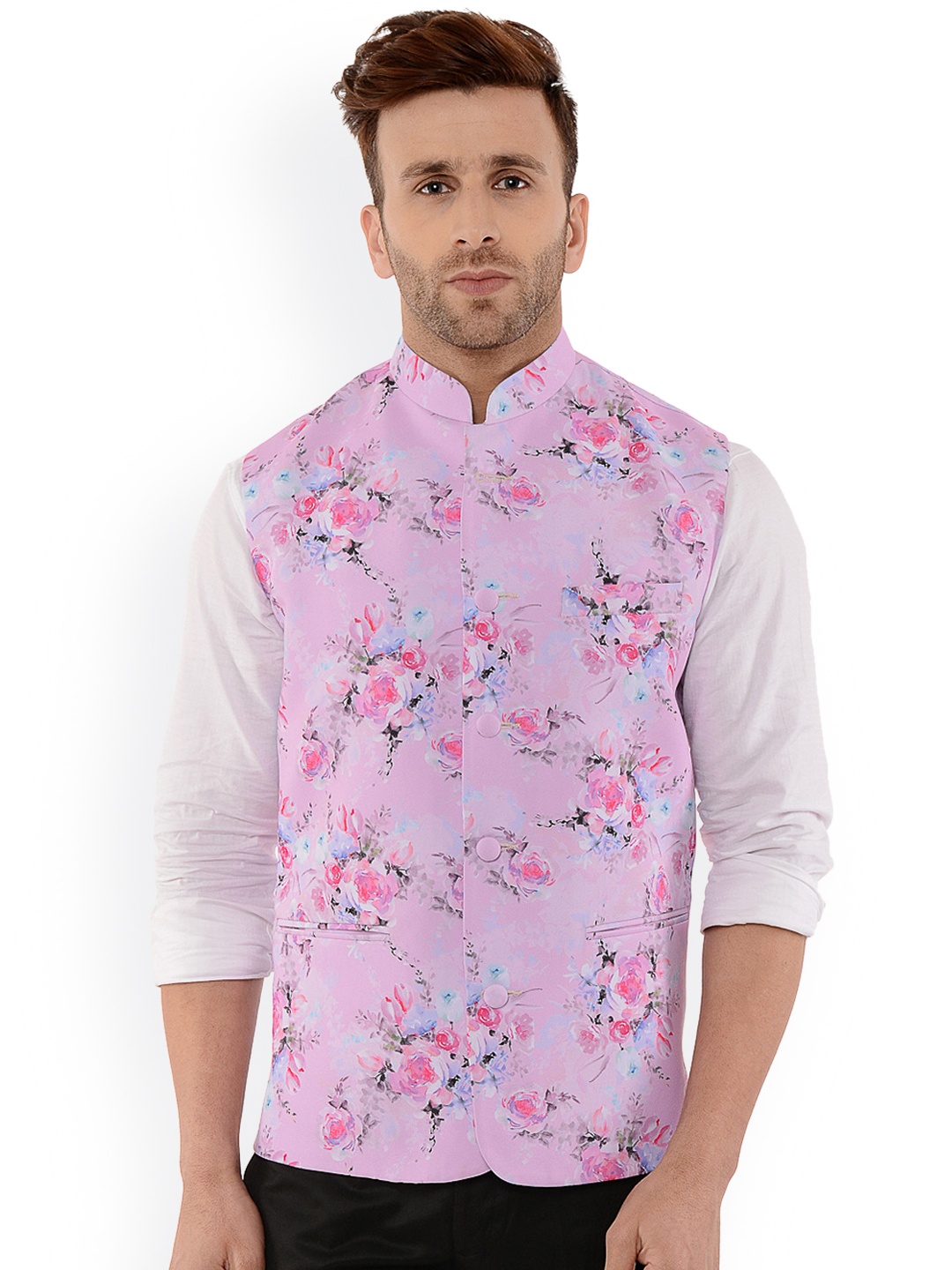 

Hangup Men Pink Printed Waist Coat