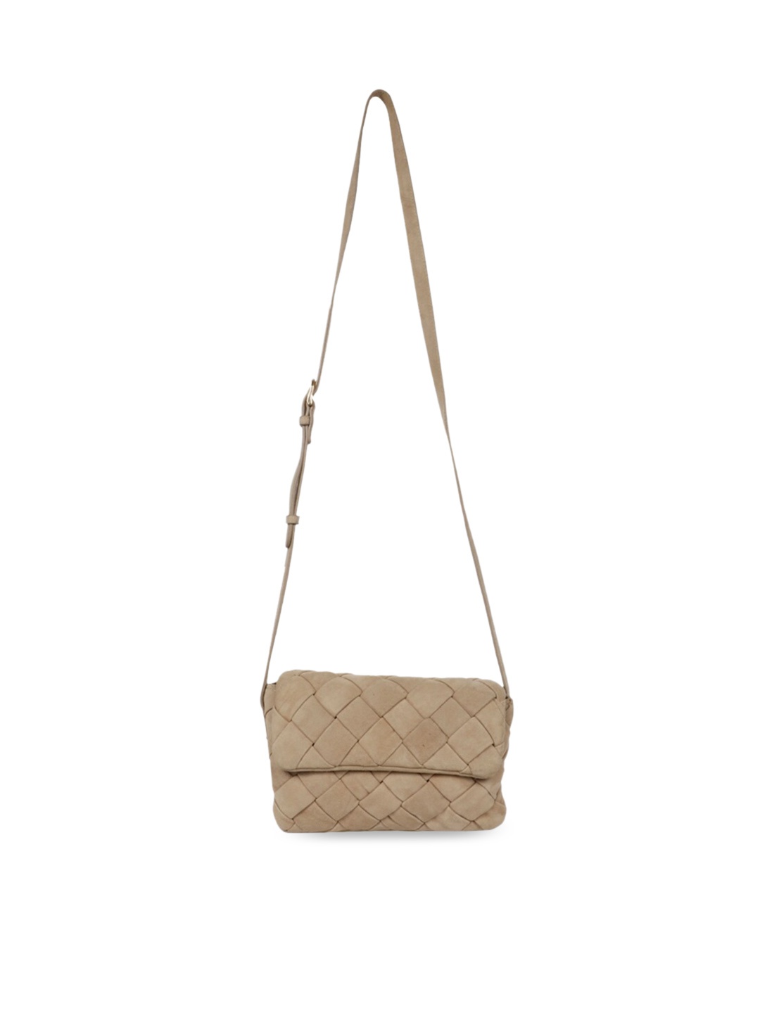

Saint G Leather Structured Sling Bag With Quilted, Beige
