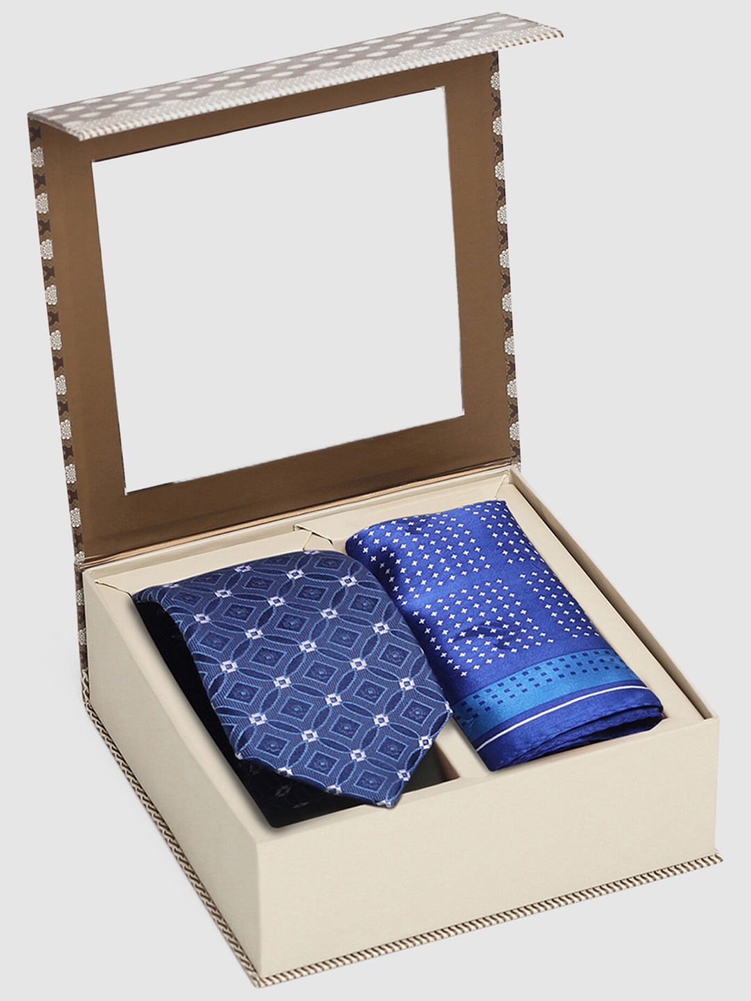 

Blackberrys Printed Tie With Pocket Square, Navy blue