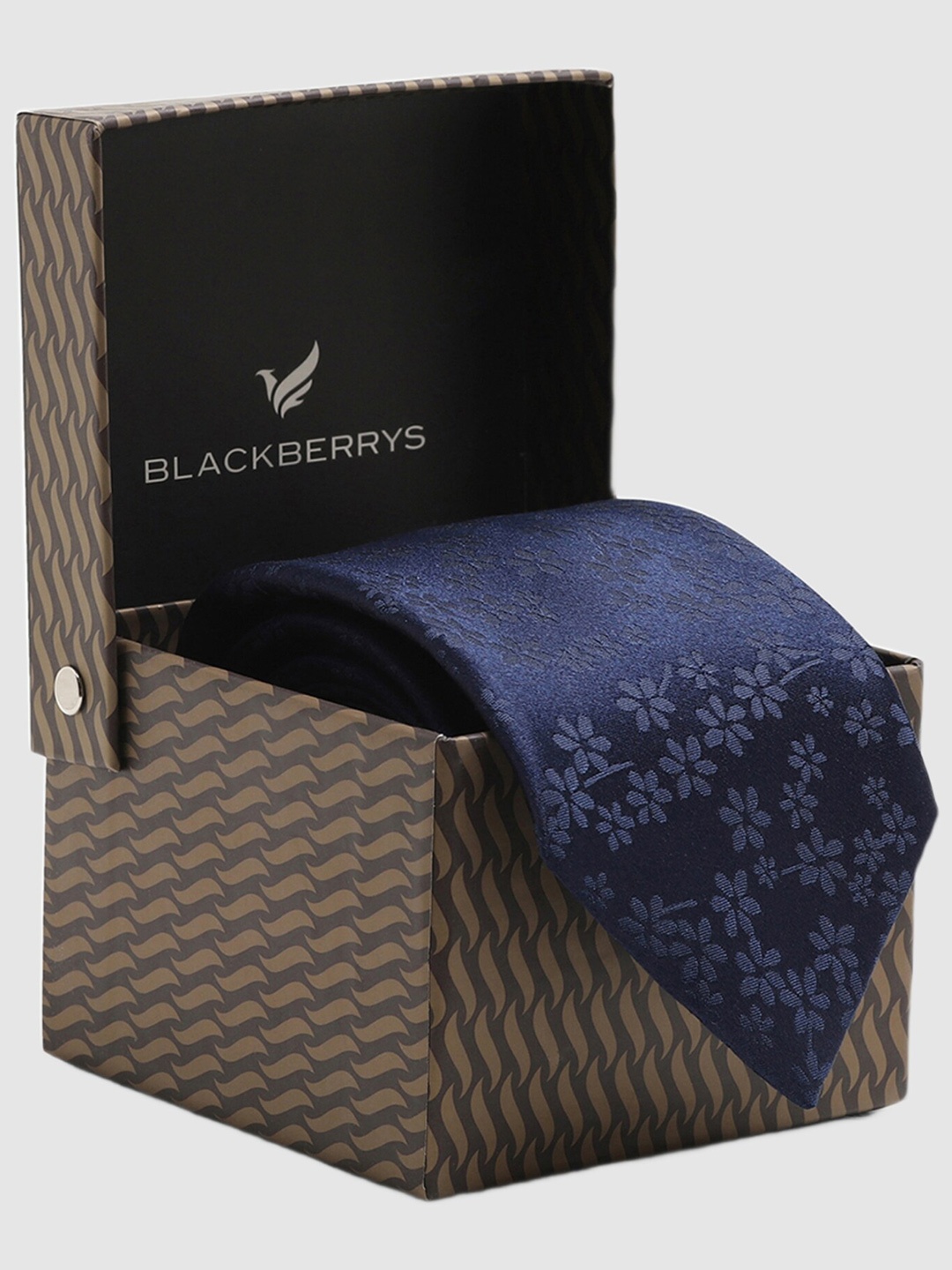 

Blackberrys Woven Design Silk Broad Tie, Navy blue