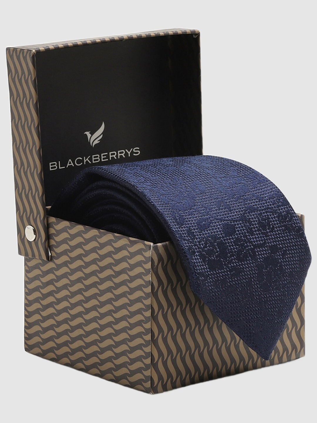 

Blackberrys Woven Design Silk Broad Tie, Navy blue