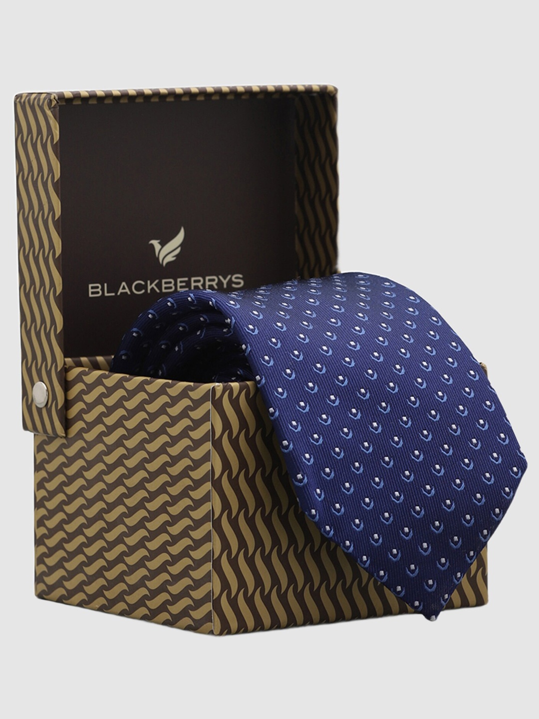 

Blackberrys Printed Silk Formal Broad Tie, Navy blue