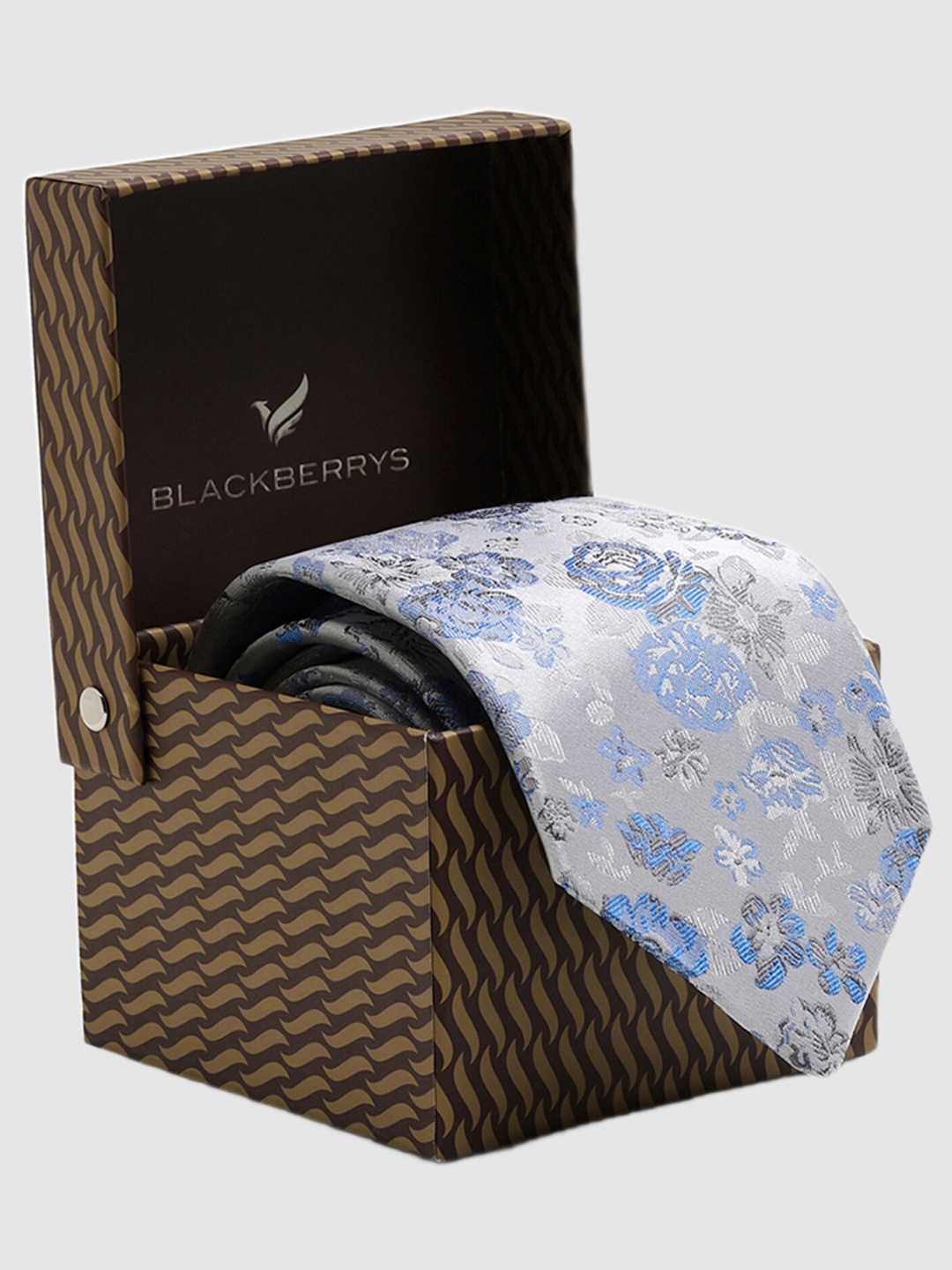 

Blackberrys Men Floral Woven Design Pure Silk Broad Tie, Blue