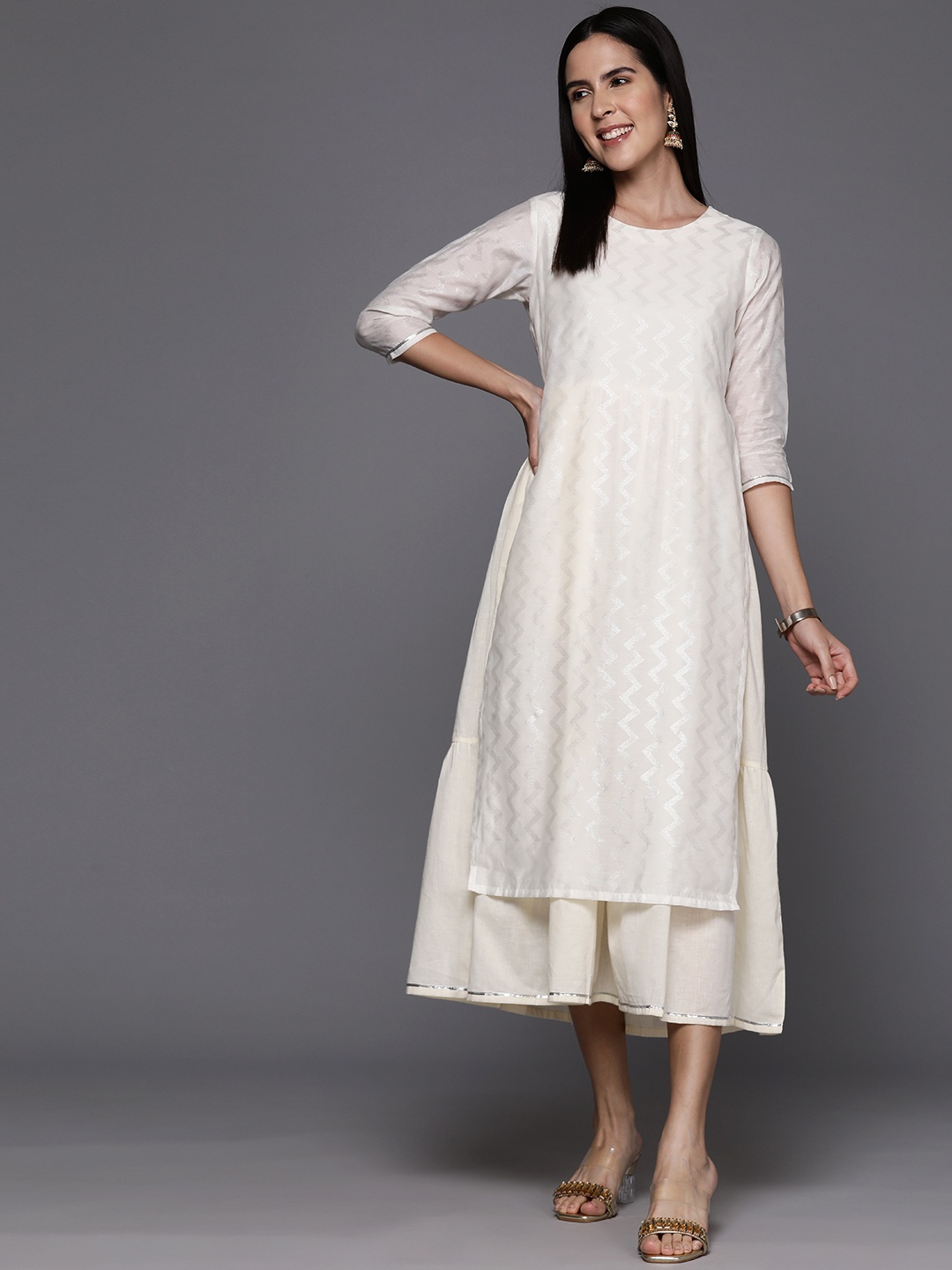 

Ahalyaa Printed A-Line Ethnic Dress, Off white