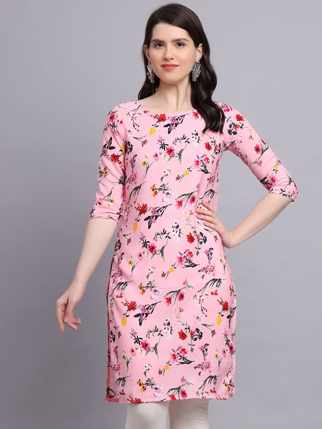 

Kiwie Floral Printed Straight Kurta, Pink