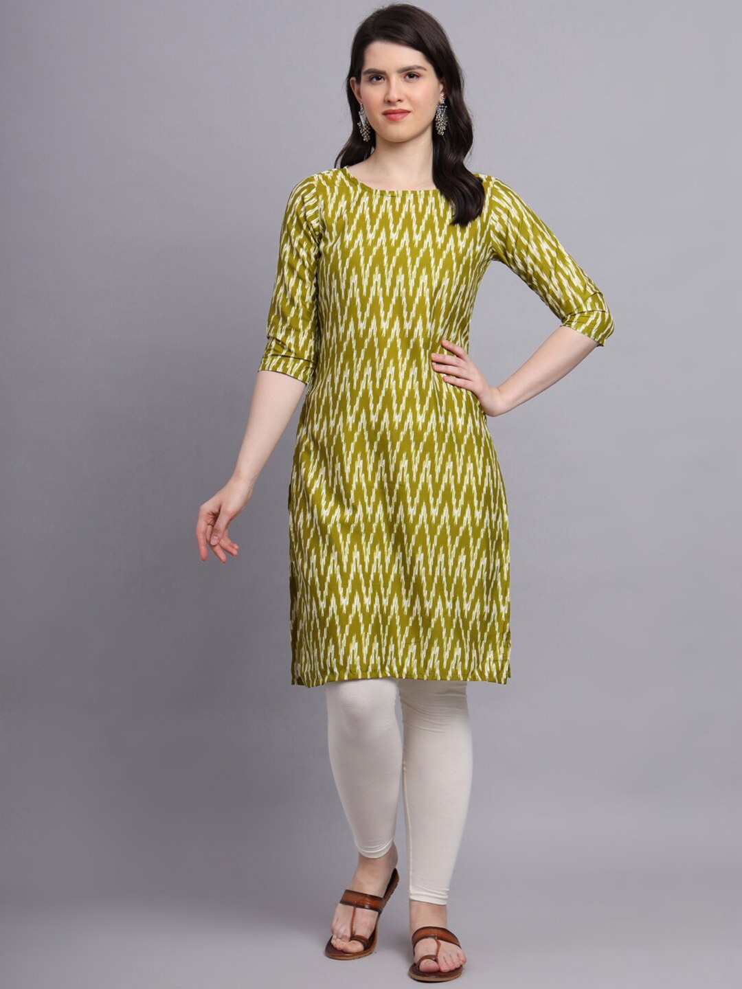 

Kiwie Chevron Printed Straight Kurta, Green