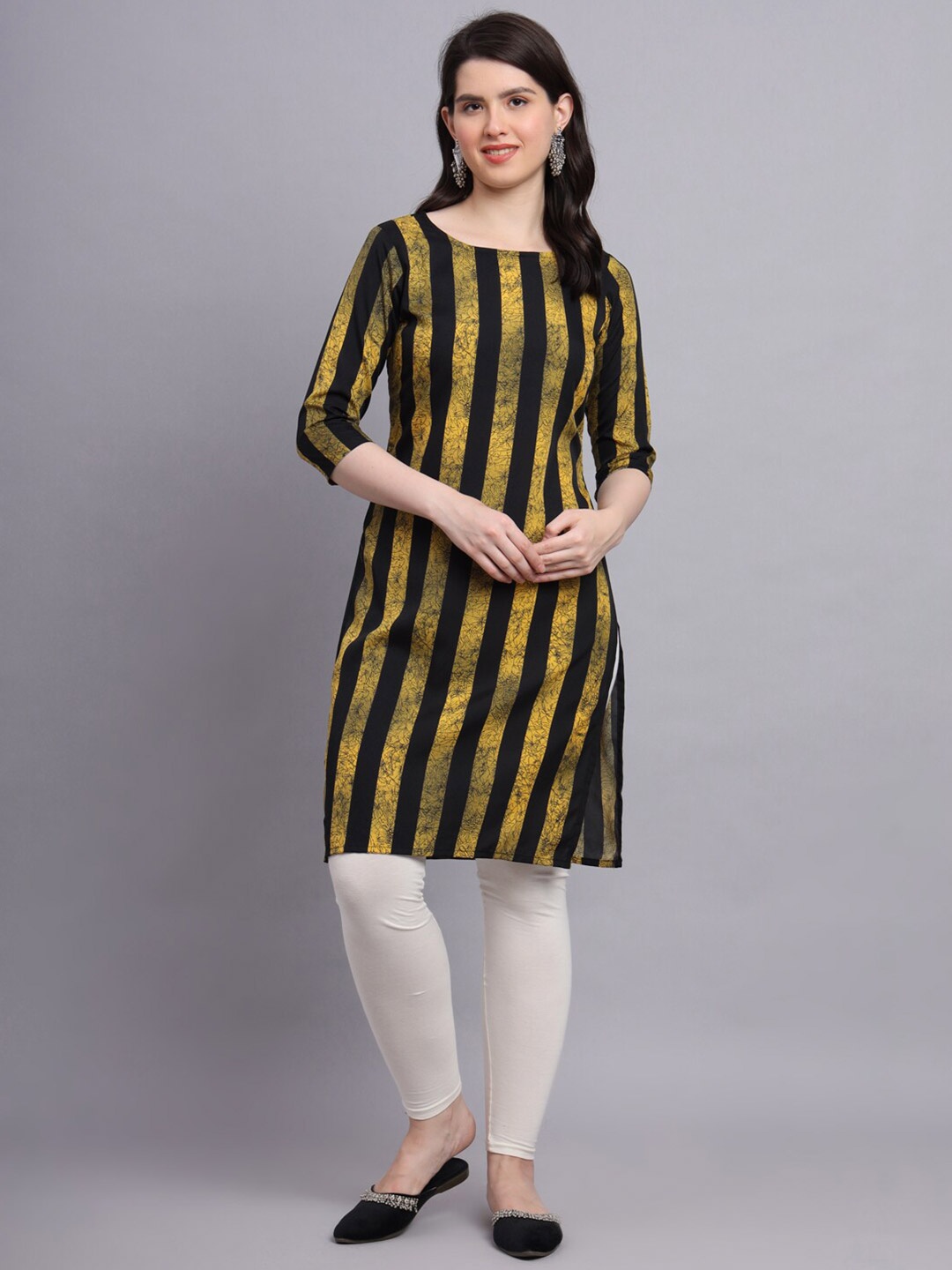 

Kiwie Striped Printed Straight Kurta, Yellow