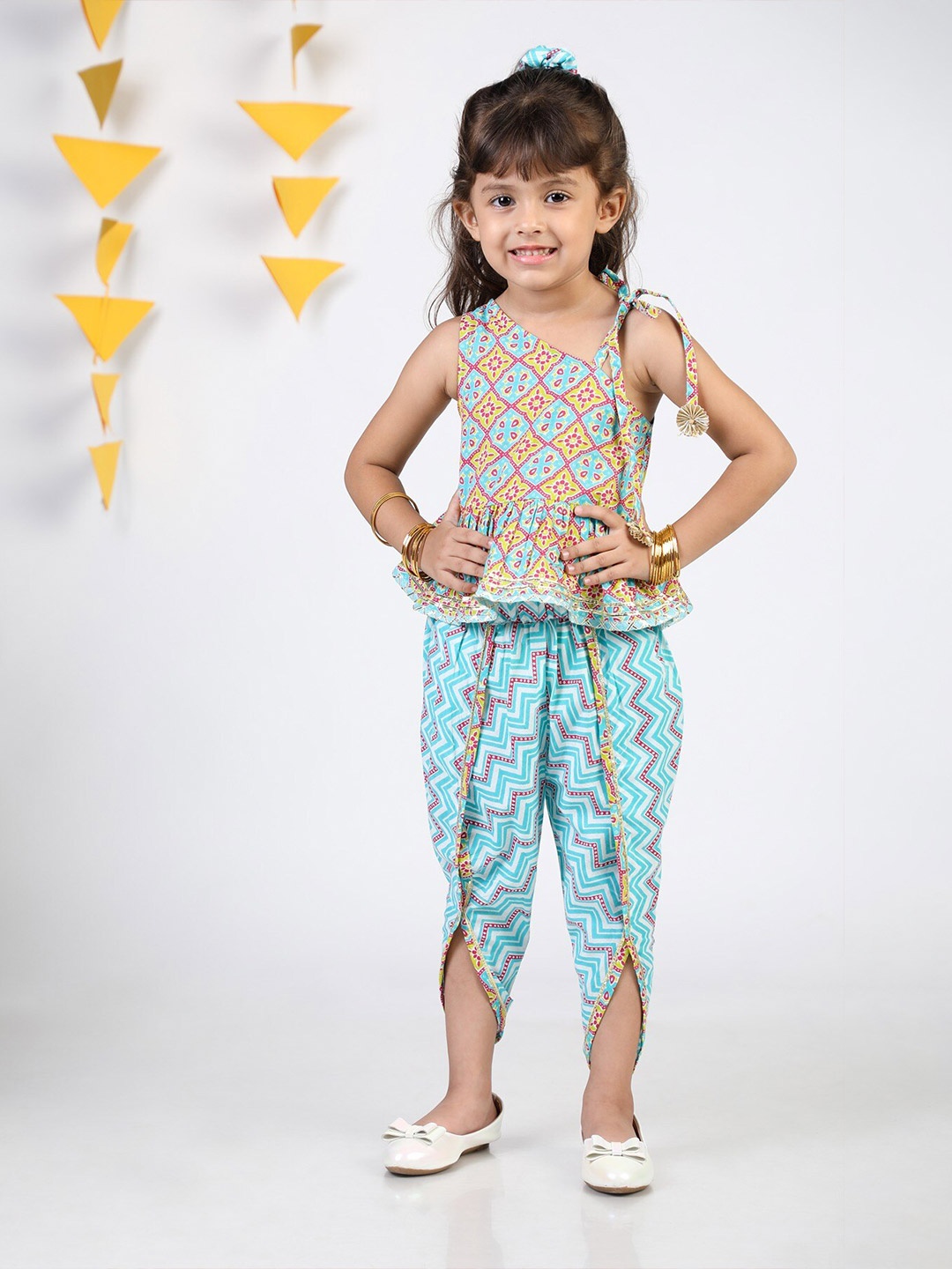 

Budding Bees Girls Printed Pure Cotton Top with Dhoti Pants, Blue