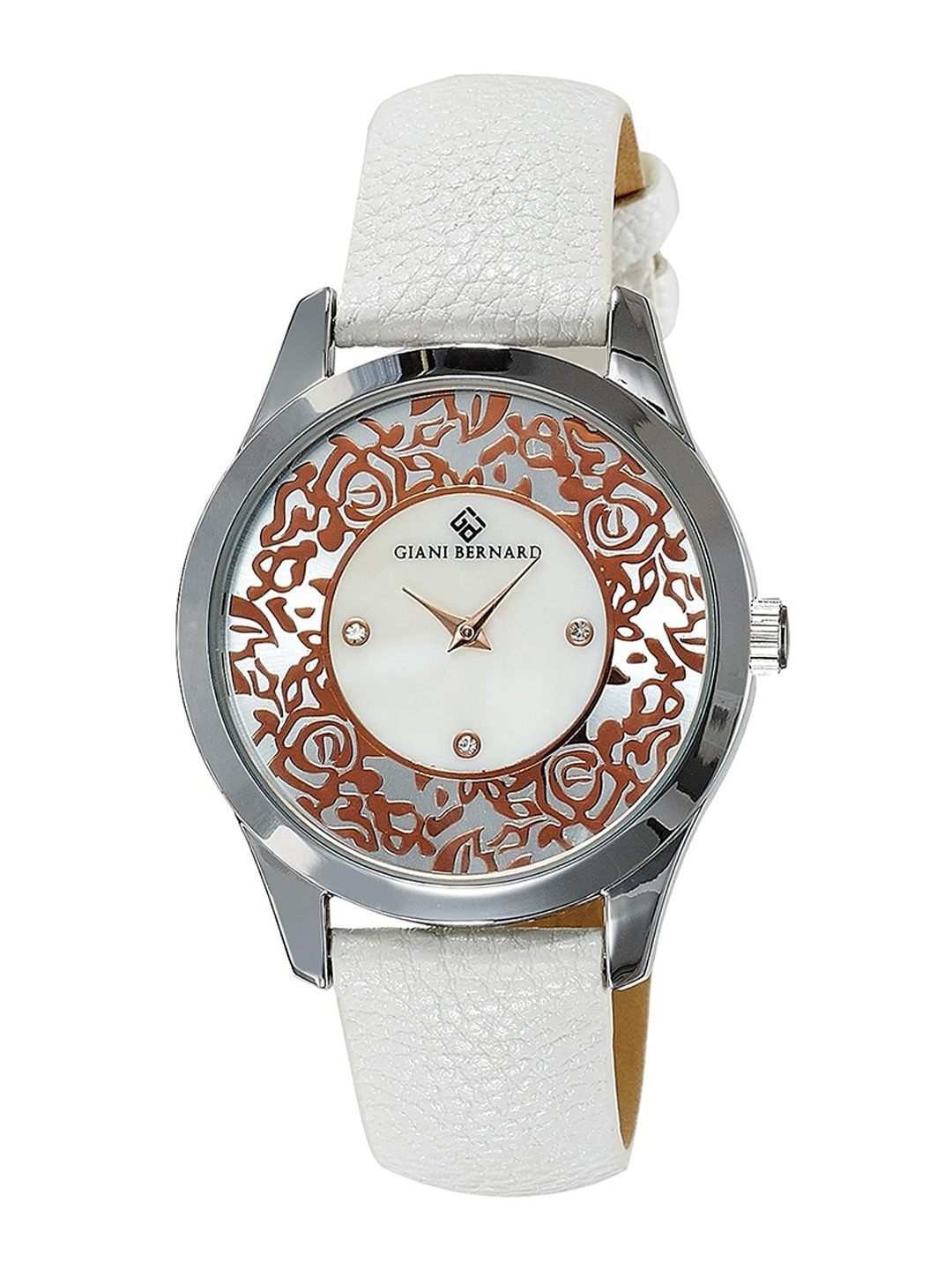 

Giani Bernard Women Embellished Dial & Leather Straps Analogue Watch GBL-01F, Silver