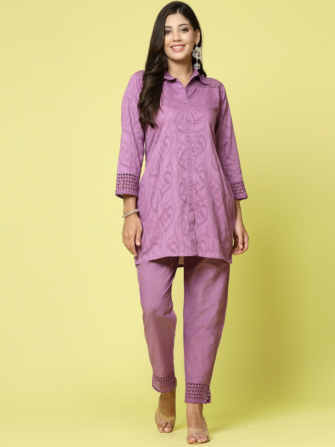 

Clora Creation Self Designed Pure Cotton Shirt With Trousers, Mauve