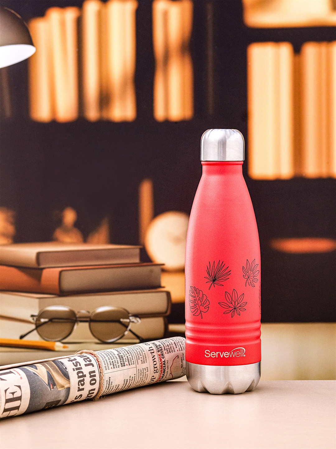 

Servewell Indus Red Printed Leak Proof Water Bottle - 500 ML