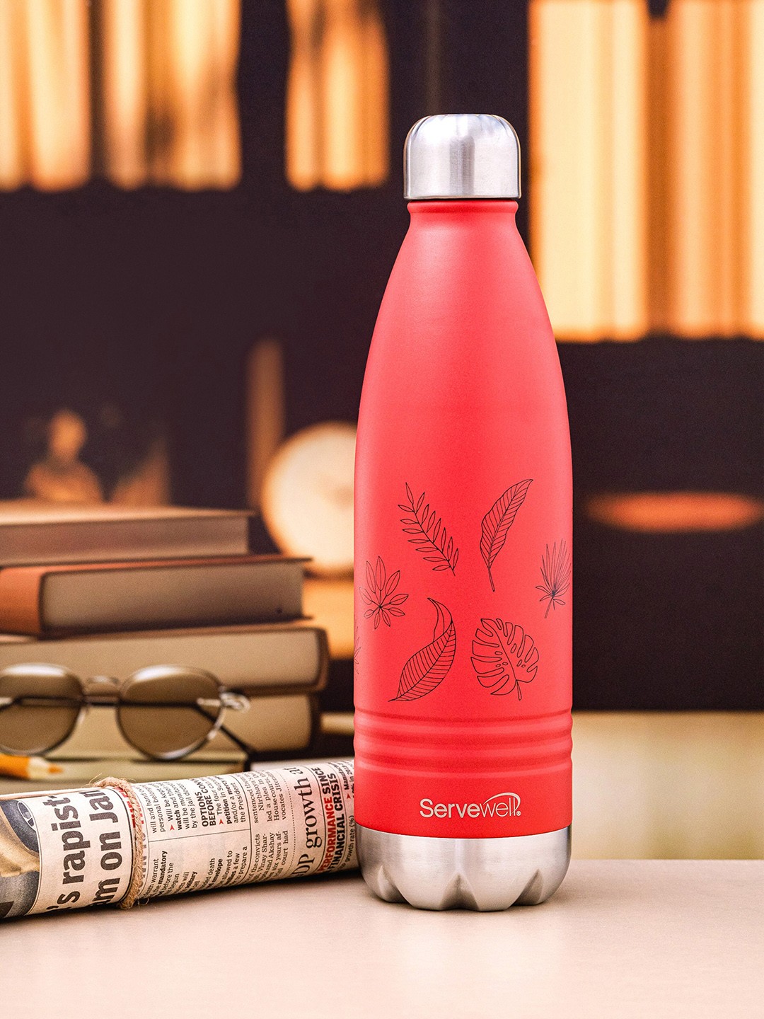

Servewell Indus Red Printed Leak Proof Water Bottle 1L