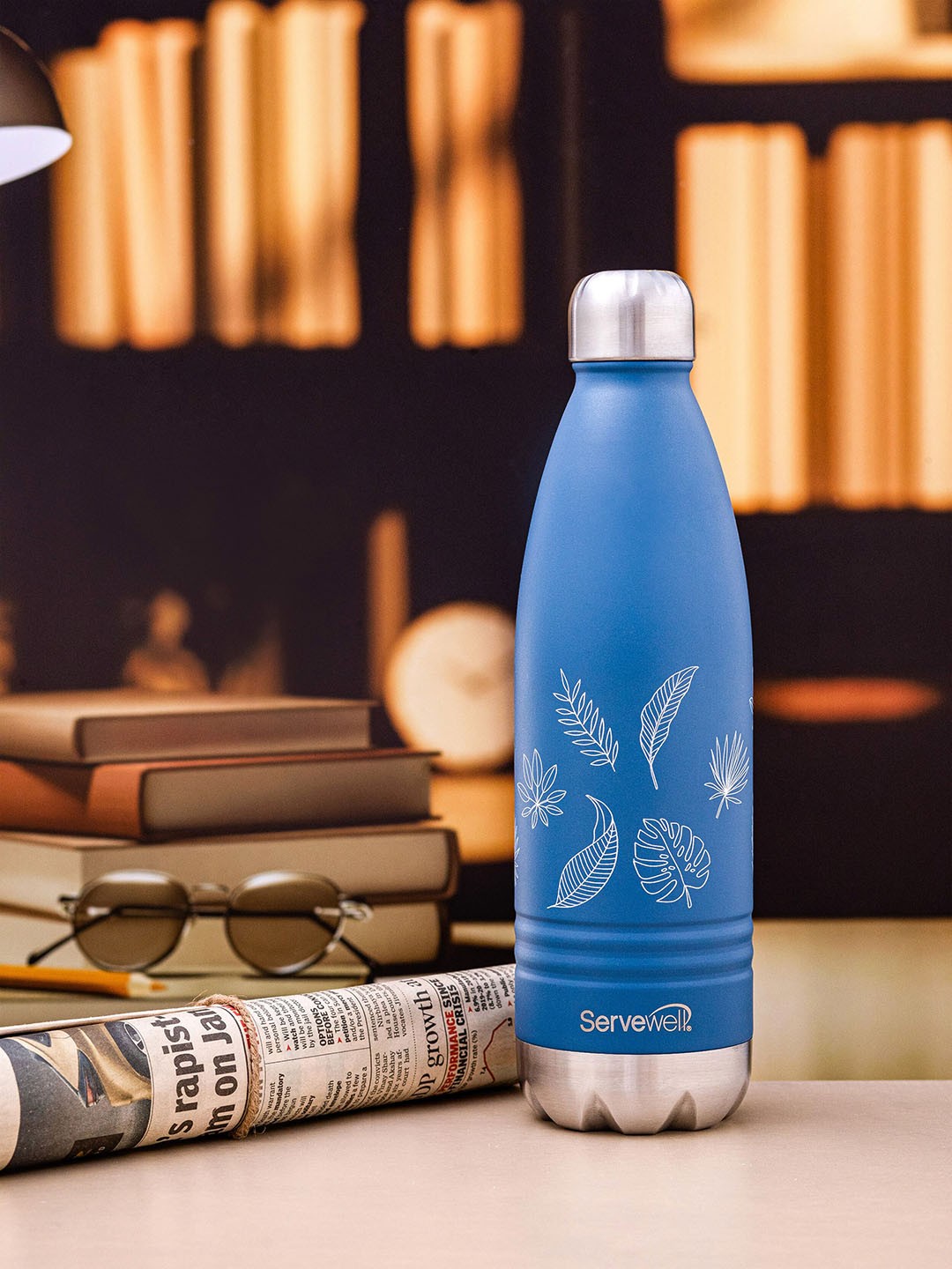 

Servewell Indus Blue Printed Leak Proof Water Bottle - 750 ML