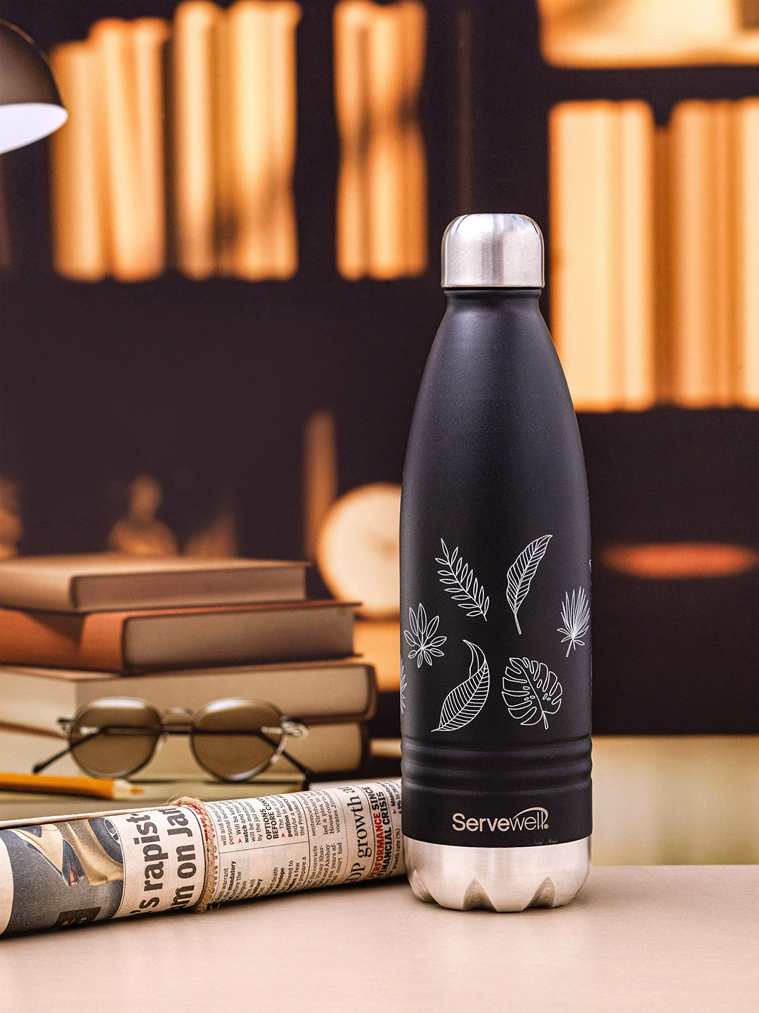 

Servewell Indus Black Printed Stainless Steel Water Bottle 750 ml