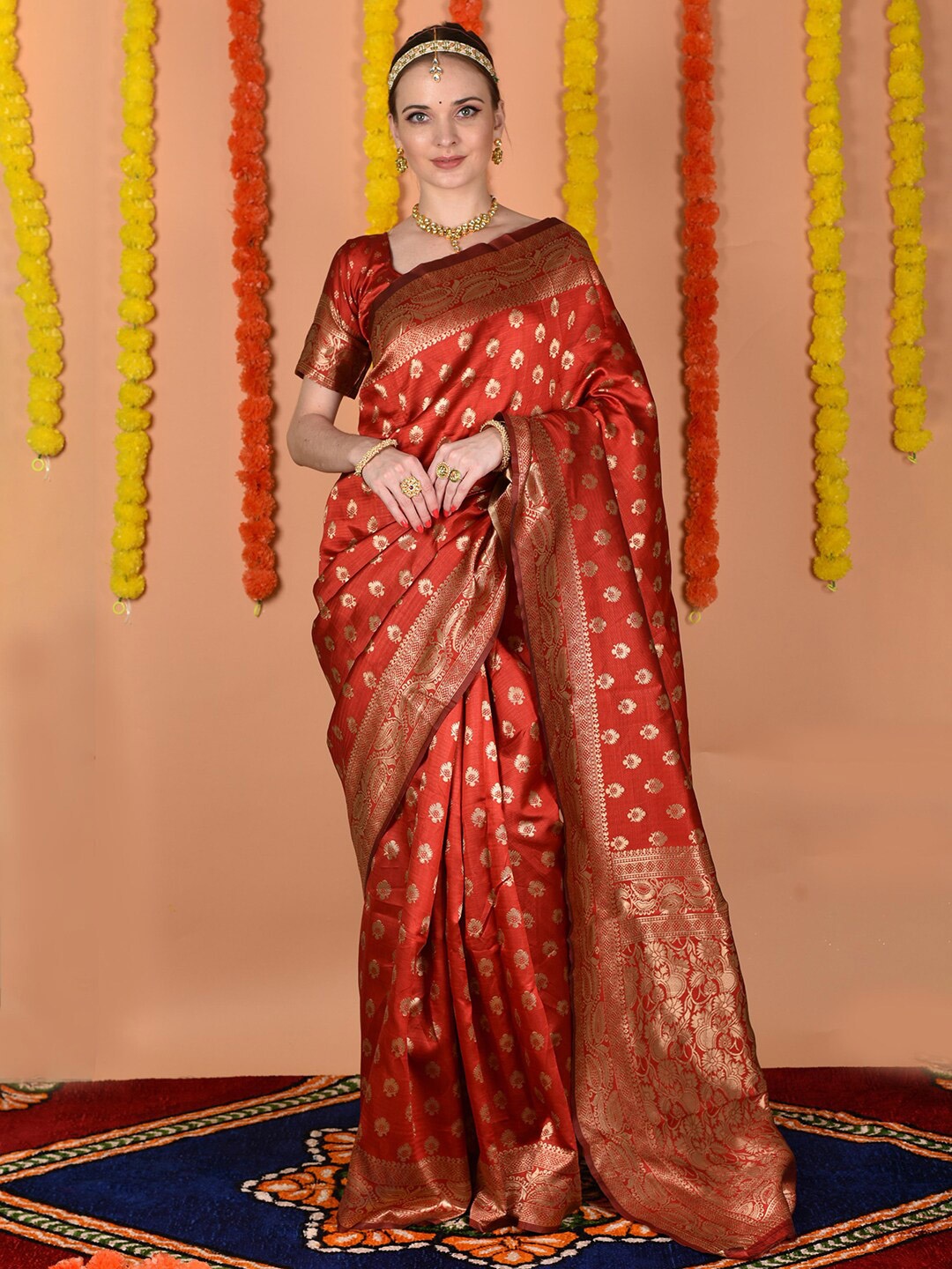 

Anouk Ethnic Motifs Woven Design Zari Art Silk Banarasi Saree, Red